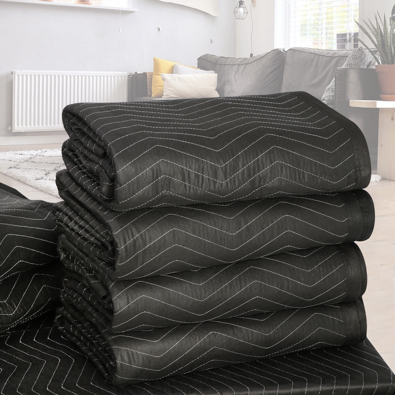 24 Pack Moving Blankets 80″ x 72″ Pro Economy Shipping Furniture Pads Black
