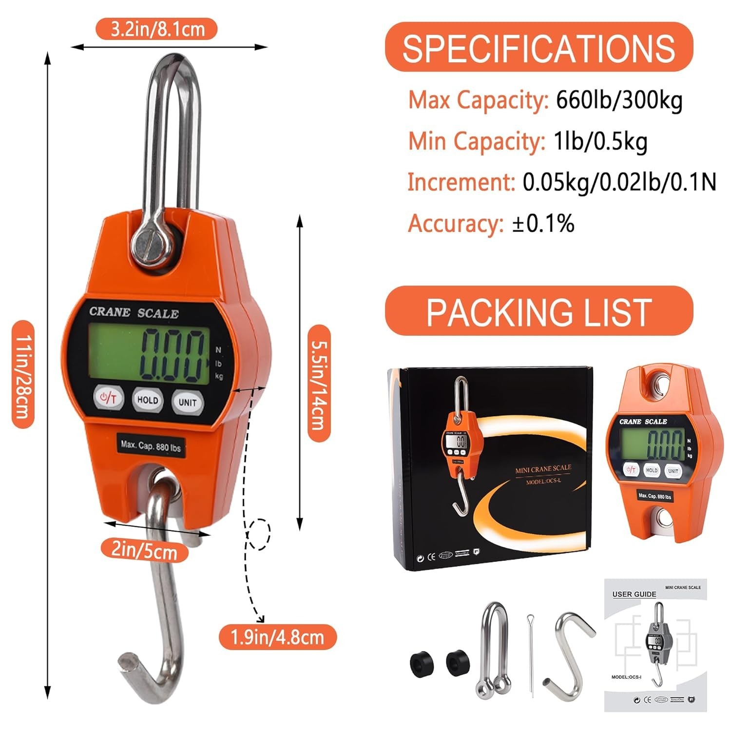 Accurate 660lb/300kg Digital Crane Scale – Ideal for Fishing & Garage Use
