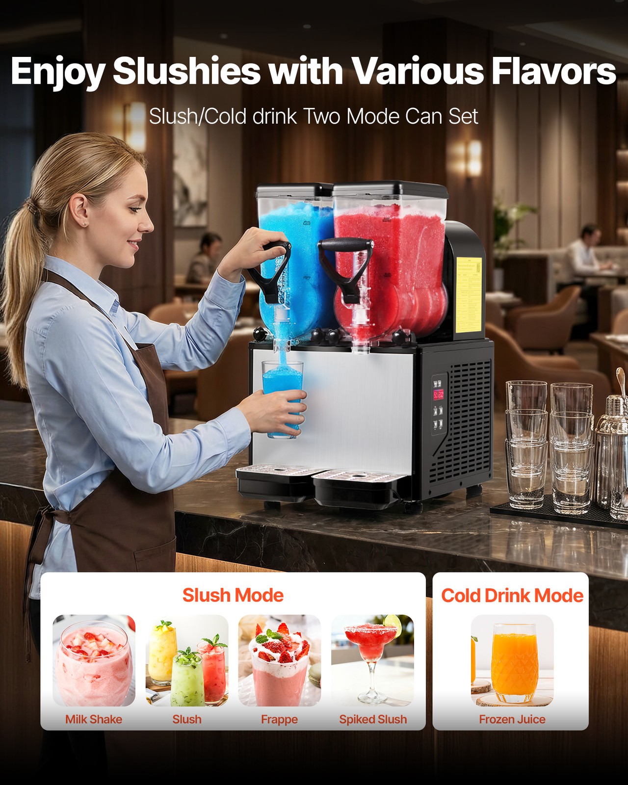 VEVOR Slushie Machine No Ice Needed Frozen Drink Maker Dual 6L/1.6 GAL Tanks