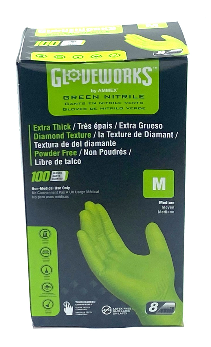 Gloveworks 8 Mil Nitrile Gloves Green Medium 1000 Count Heavy Duty DisposableNEW