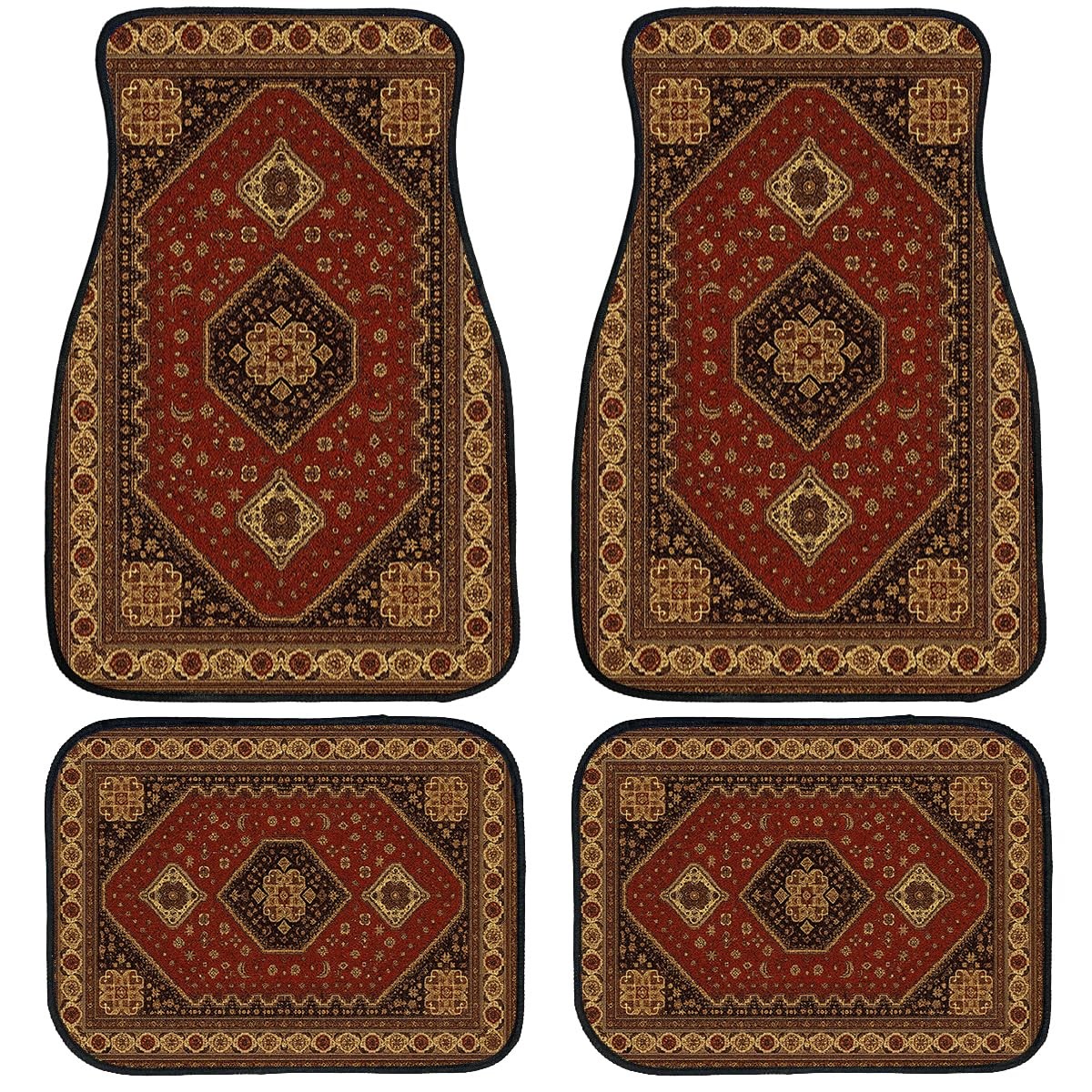 Xmysilz Carpet Car Floor Mats Set Of 4 Red Brown Geometric Rug Automotive Foot