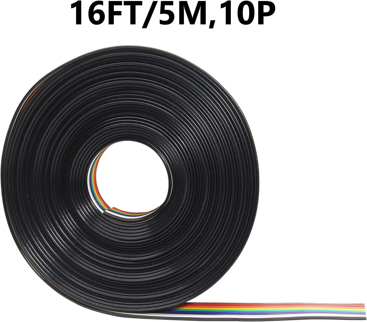 10-Wire Rainbow IDC Ribbon Cable 16ft 2.54mm Pitch Connector Wire