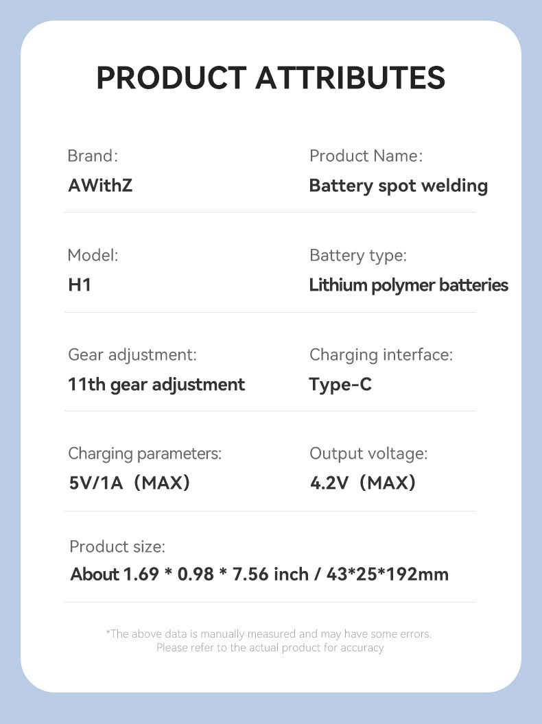 AWithZ H1 Portable Handheld Spot Welder 11 Gears for 18650 Battery DIY Welding