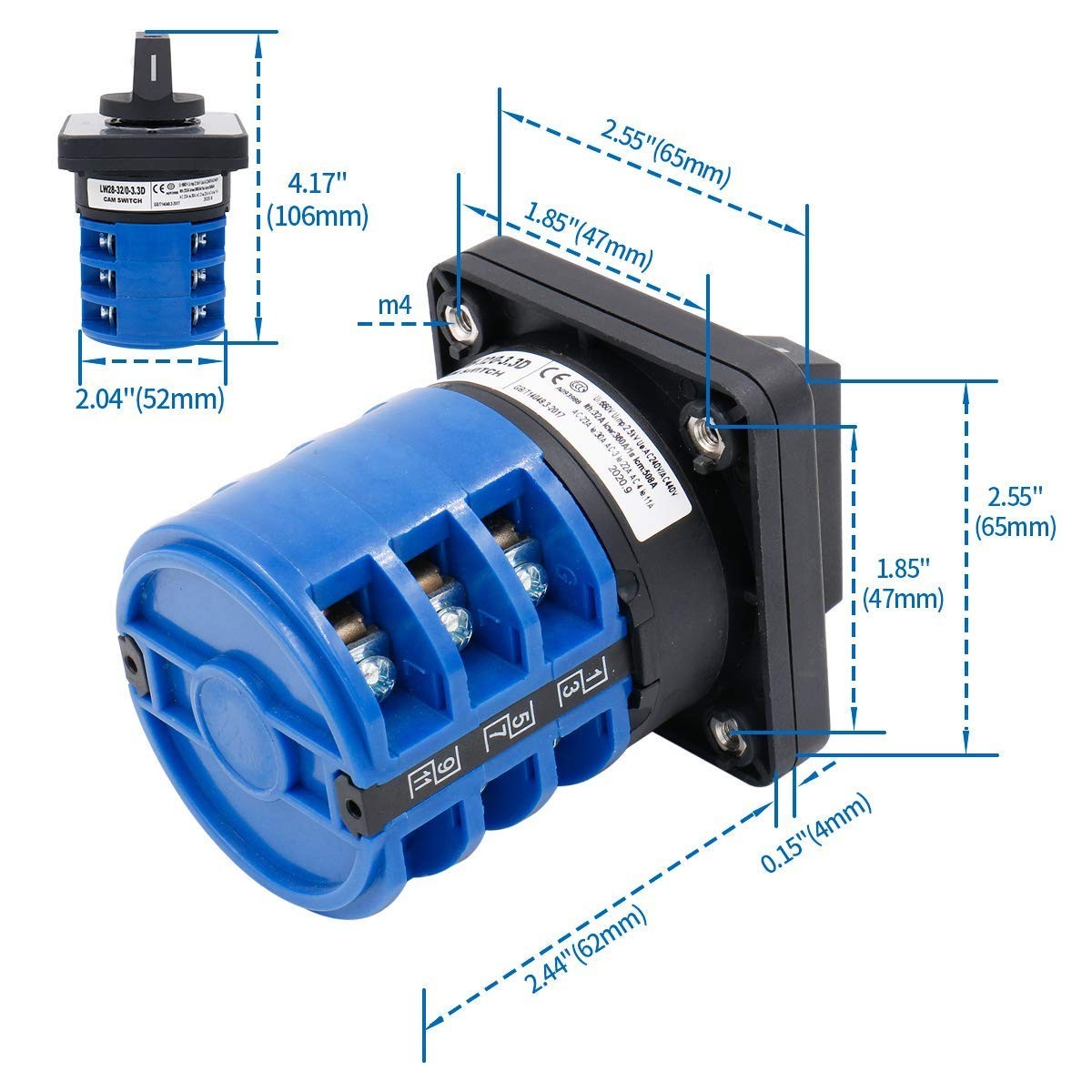 3 Phase Rotary Changeover Switch 40A 660V,3 Position 1-0-2 12 Terminal Univer…
