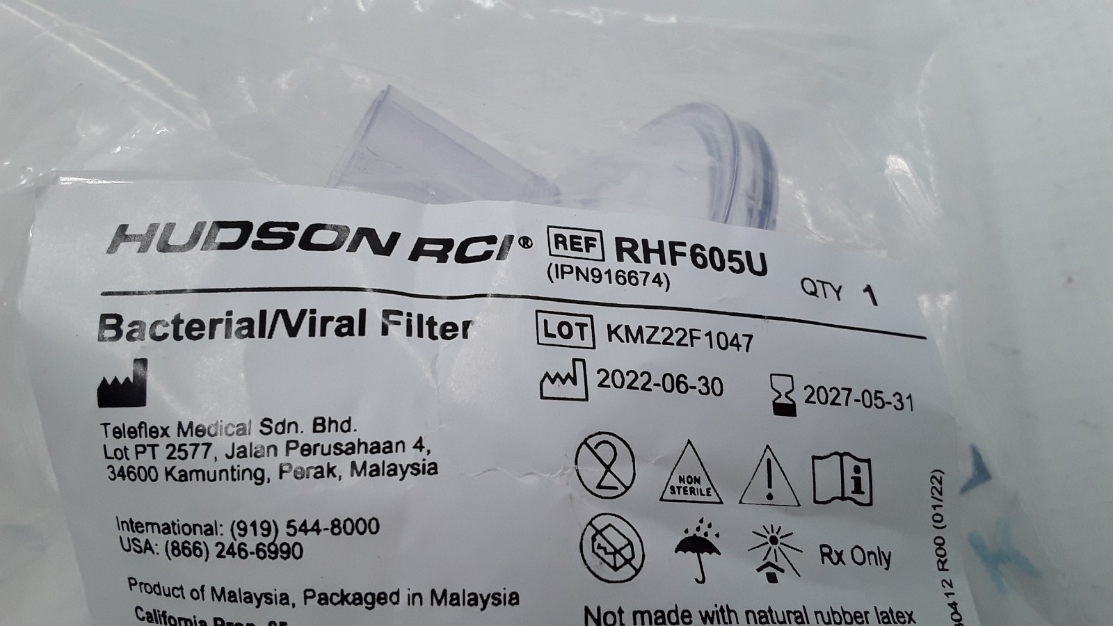 Teleflex Hudson RCI Bacterial Viral Filter REF RHF605U Lot of 6