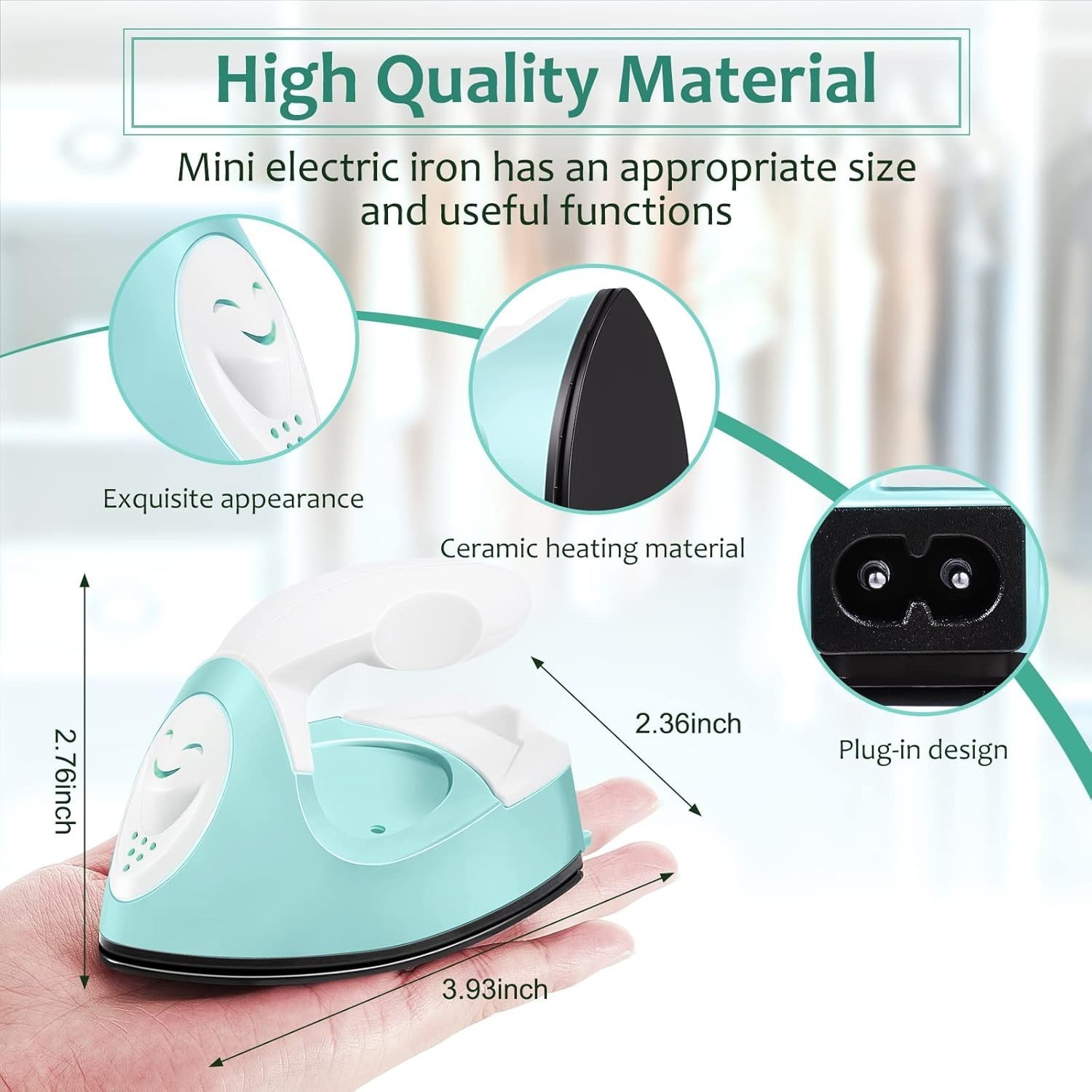 Portable Mini Craft Iron: 3.93×2.36 in Heat Press for DIY Projects – Mint Green