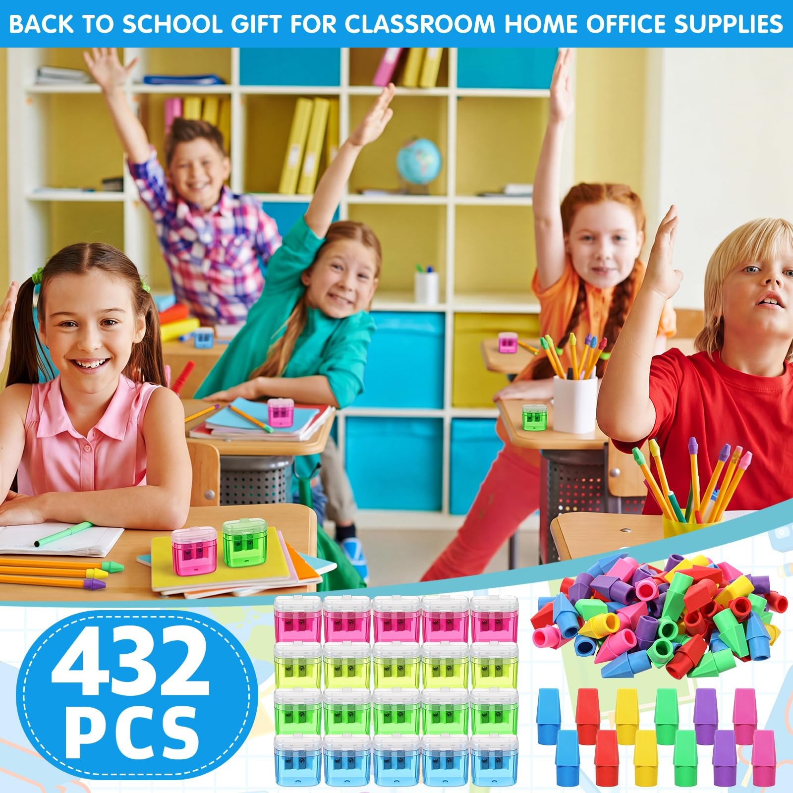 AmazingSpark 72 Pcs Pencil Sharpener with 432 Pcs Pencil Top Eraser Back to S…