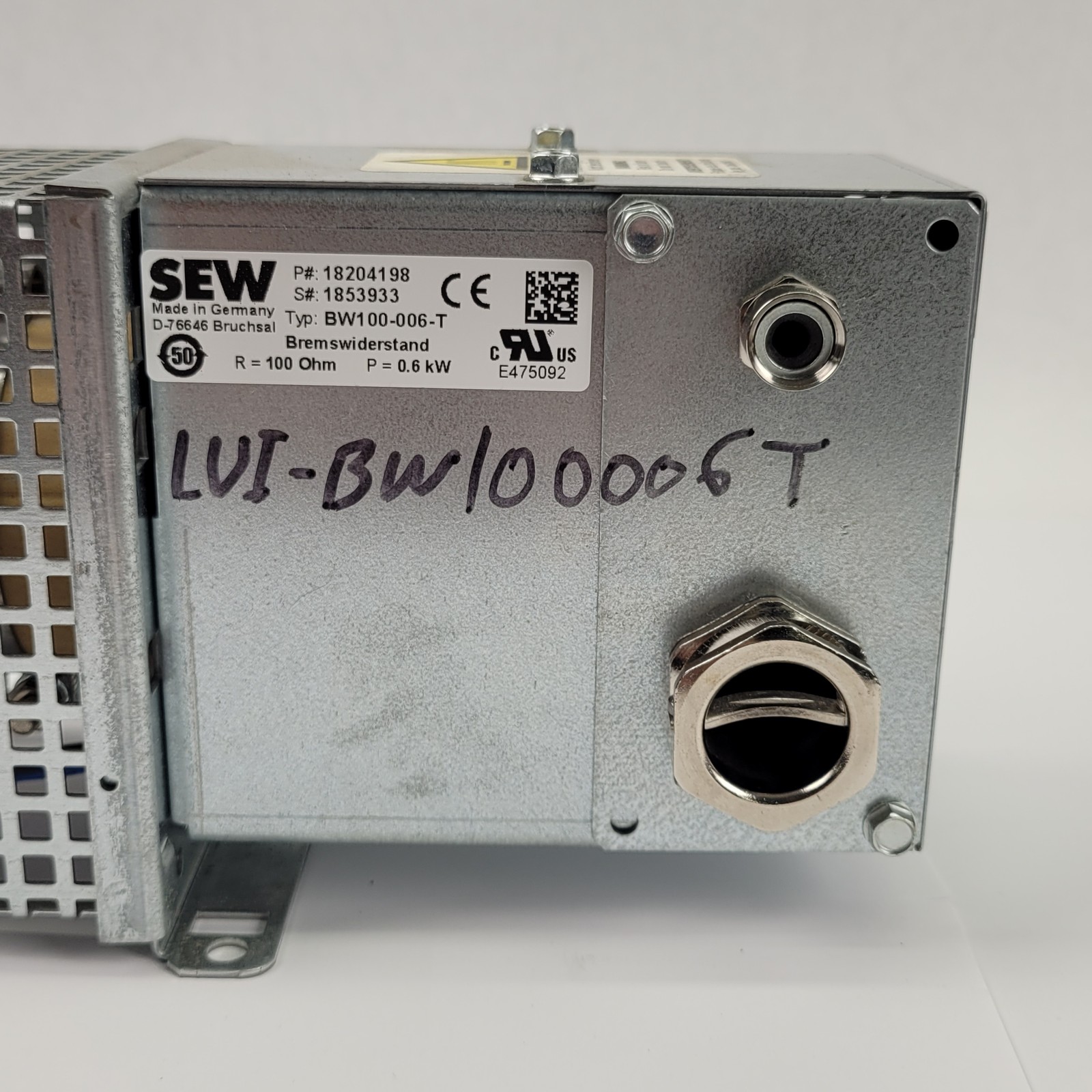 SEW EURODRIVE 18204198 Brake Resistor, 100Ohm, 0.6kW Cont., 6.7kW Peak, 2.4A