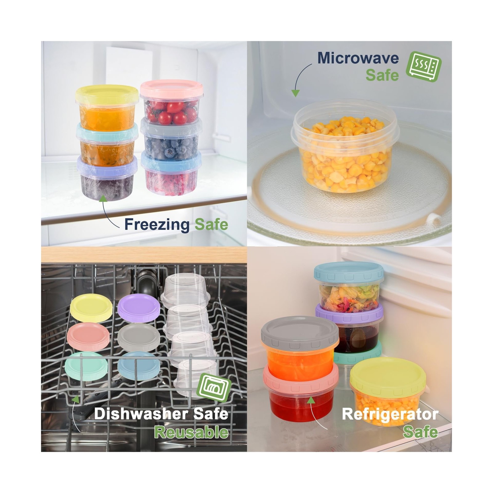 12 Piece 8 oz Plastic Food Storage Containers with Lids, Reusable Freezer Sto…
