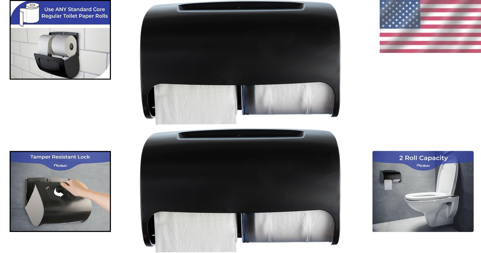 Toilet Paper Dispenser Wall Mount Double Roll Locking Commercial Bathroom Acc…