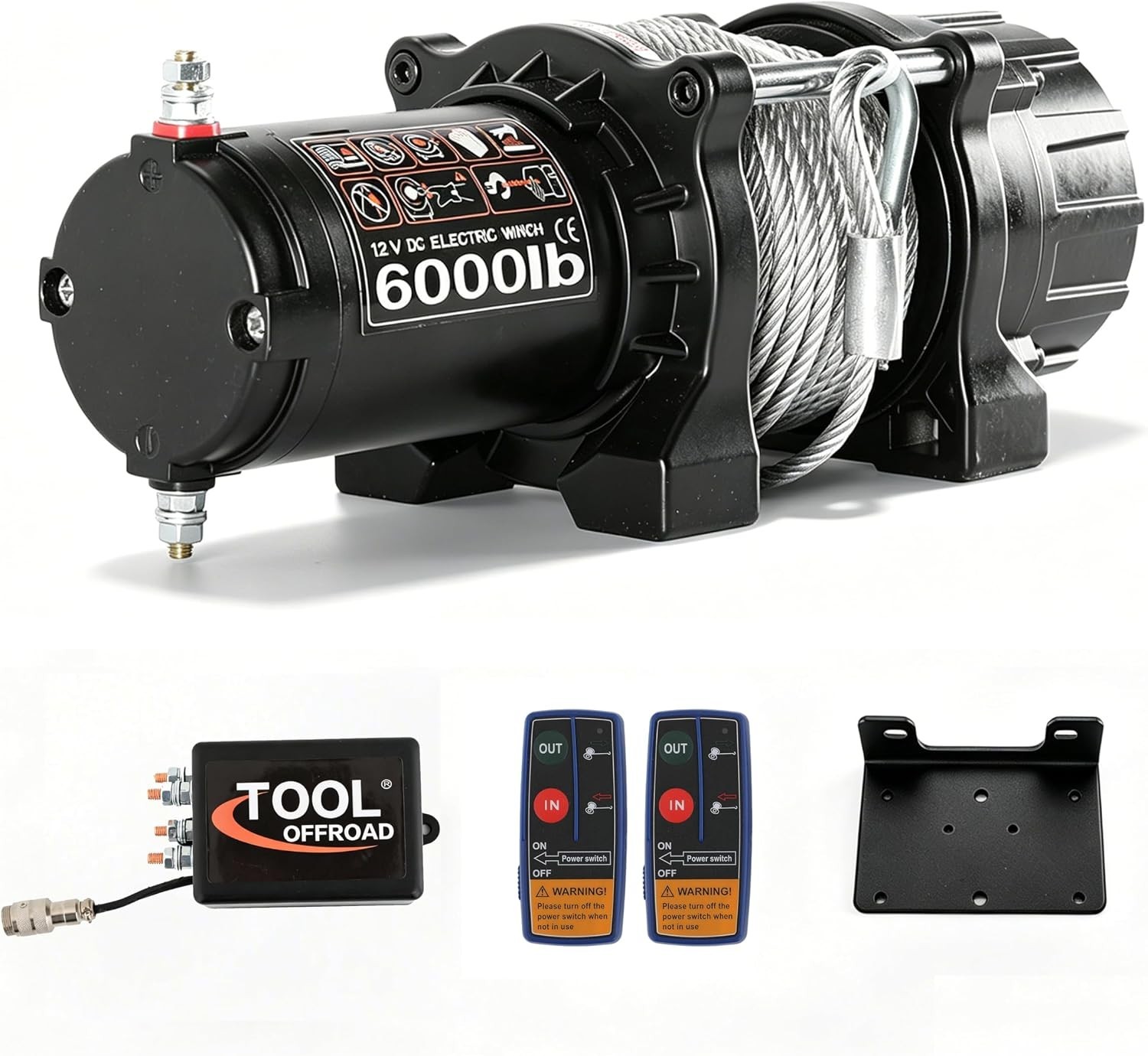 6000 lbs Waterproof Electric Winch, 12V DC Steel Rope Trailer Winch