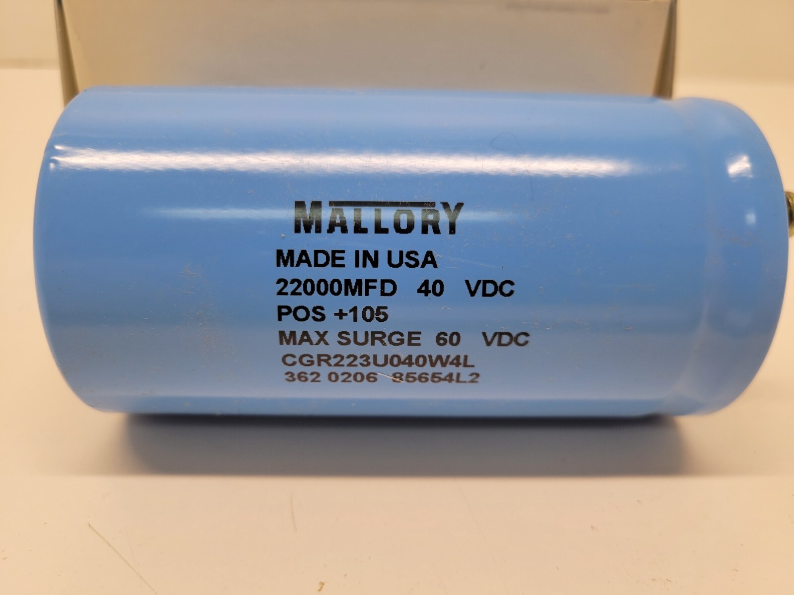 NEW OLD STOCK! MALLORY 22000MFD 40VDC CAPACITOR CGR223U040W4L