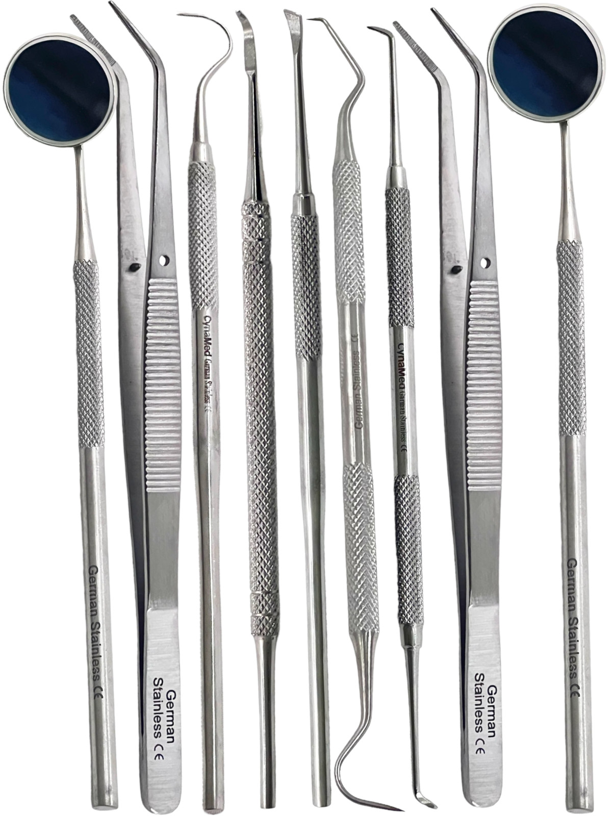 GERMAN Dental Scaler Pick Stainless Steel Tools with Inspection Mirror Set 9 PCS