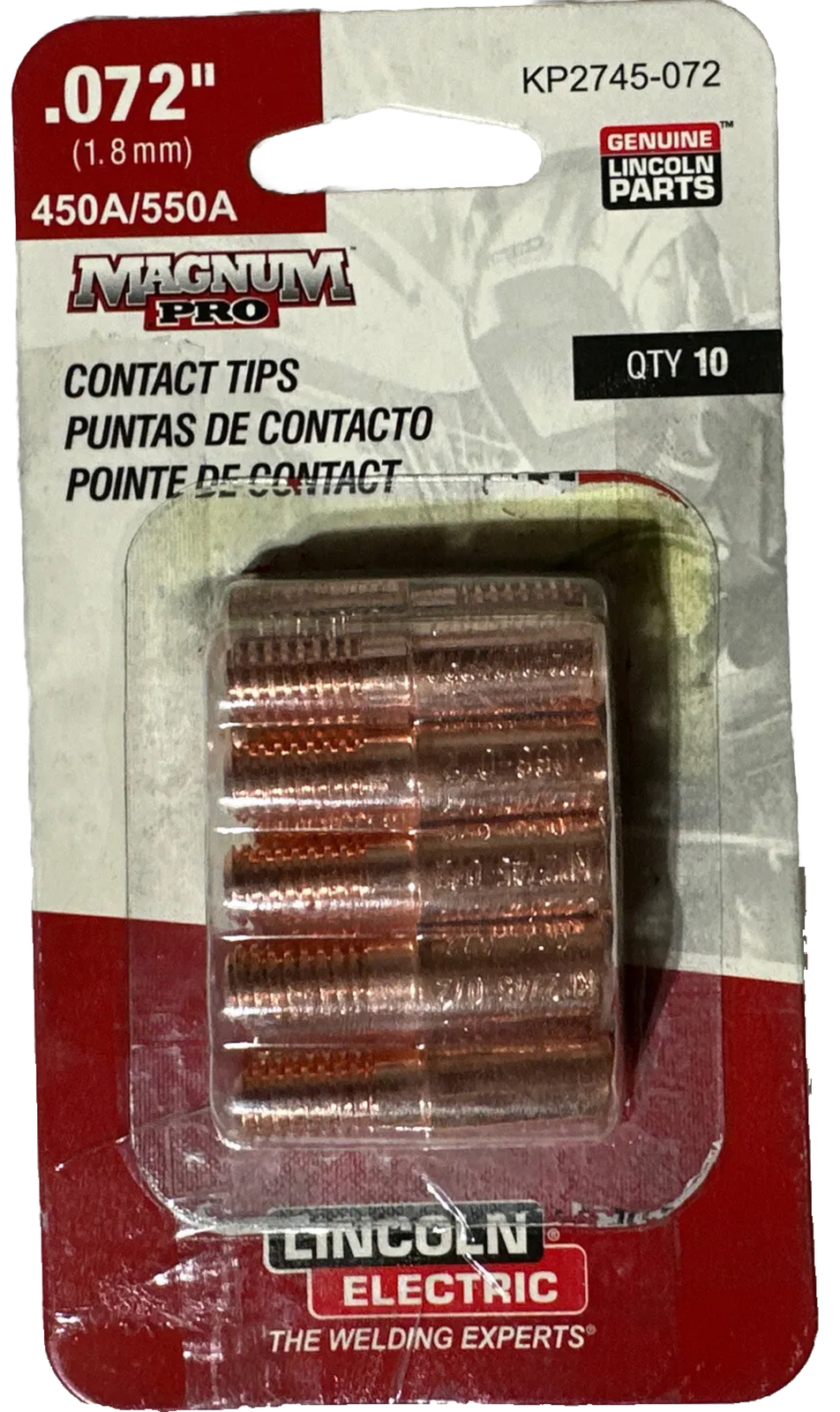 Lincoln Electric KP2745-072 Contact Tips 0.072″ (1.8mm), 450-550A, 10PK