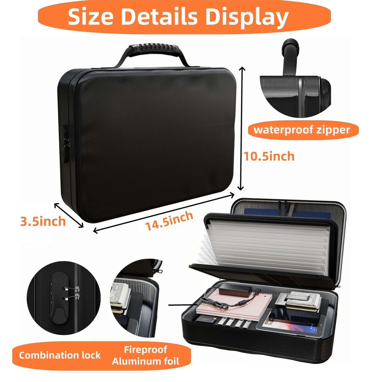 Fireproof Document Box (Soft-Shell) with Lock & Waterproof Zipper, 5200°F Saf…