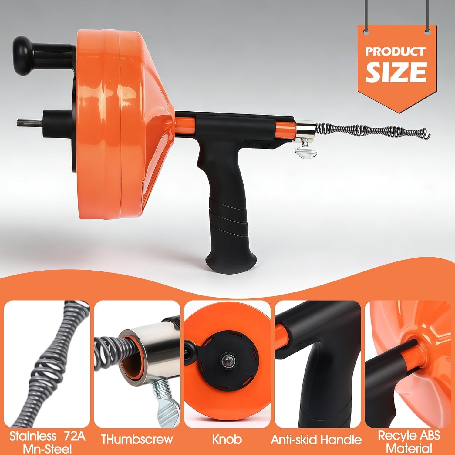 50 Ft Drain Auger,Use Manually or Drill Powered 50 Foot Drain Snake,Heavy Duty F