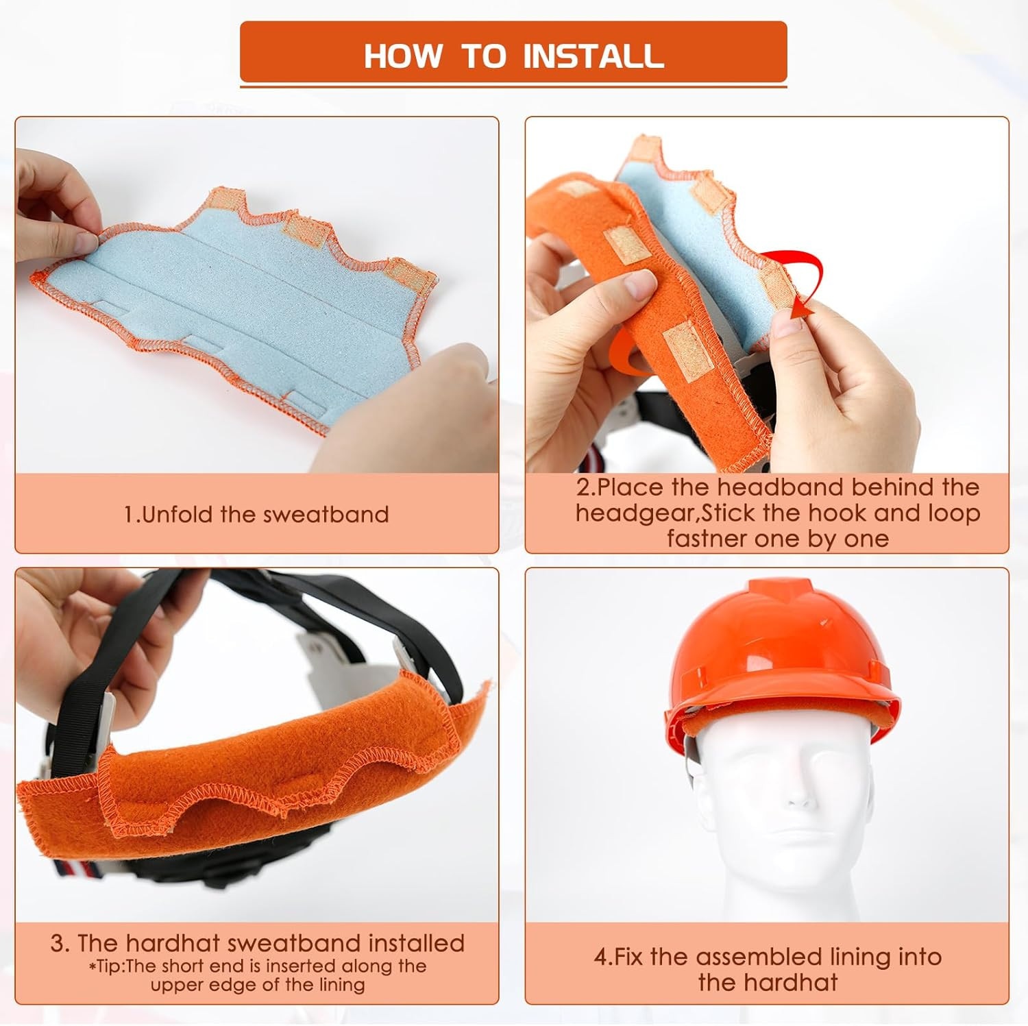 6Pcs Hard Hat Sweatband – Cotton Hard Hat Liner with Hook and Loop, Reusable Har
