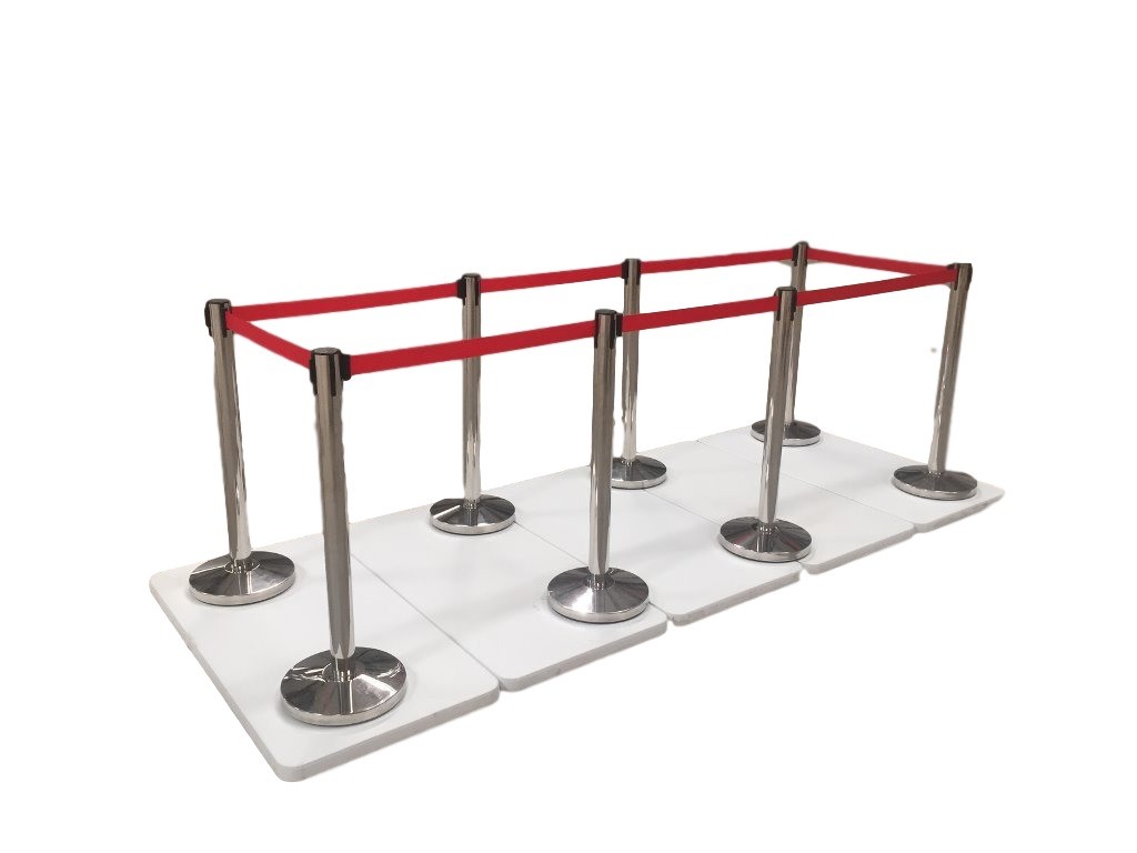 (8) Pack of Retractable Crowd Control Barrier Posts with Black or Red 6’6″ Strap