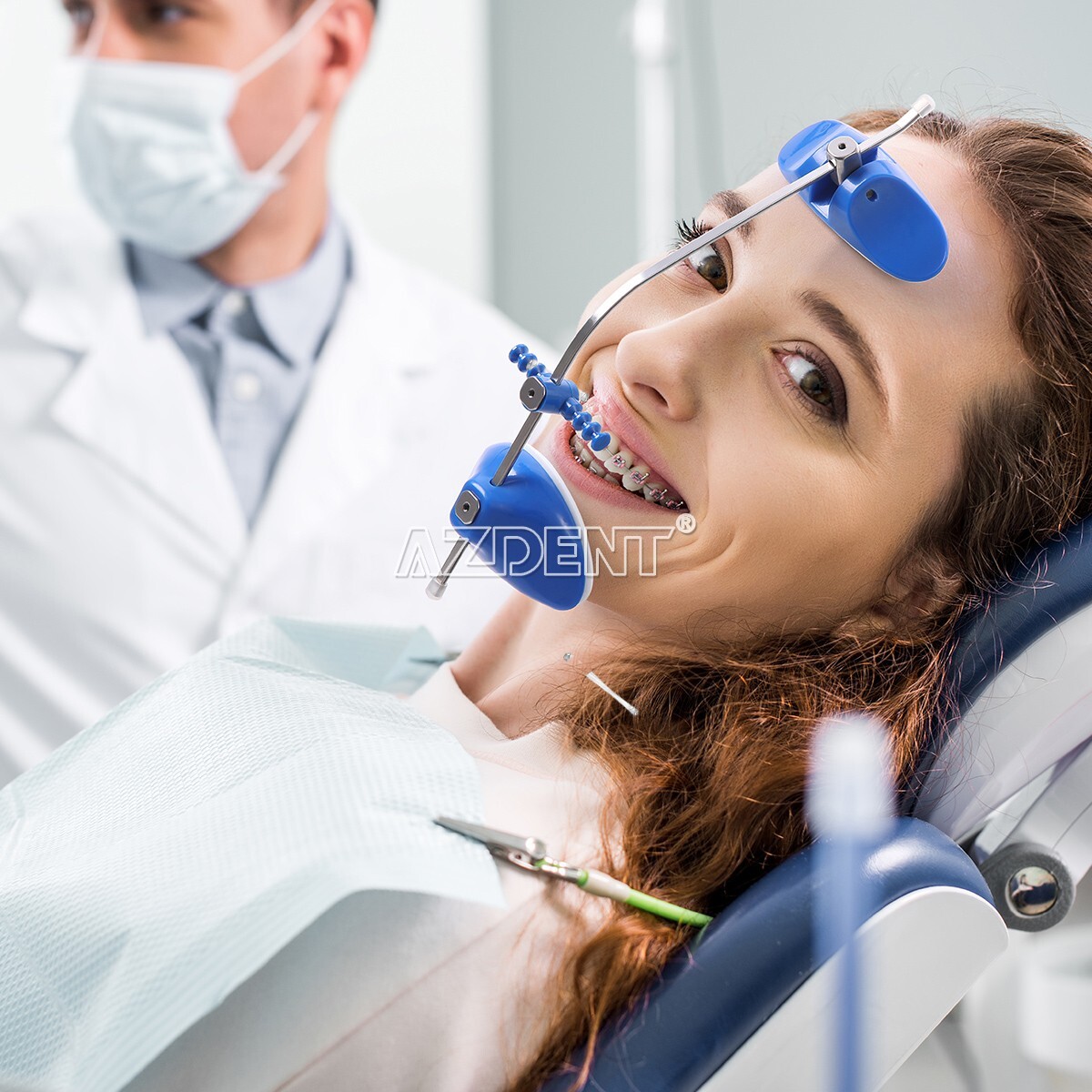 Dental Ortodoncia Facial Reverse Pull Headgear Multi Ajustable Azul Mascara Blue