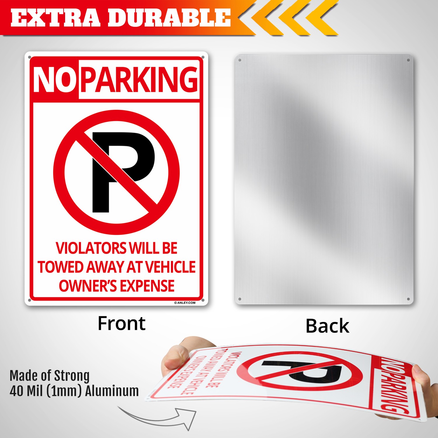 Anley No Parking Sign Rust-Free Weatherproof Aluminum Warning Sign 14×10 In