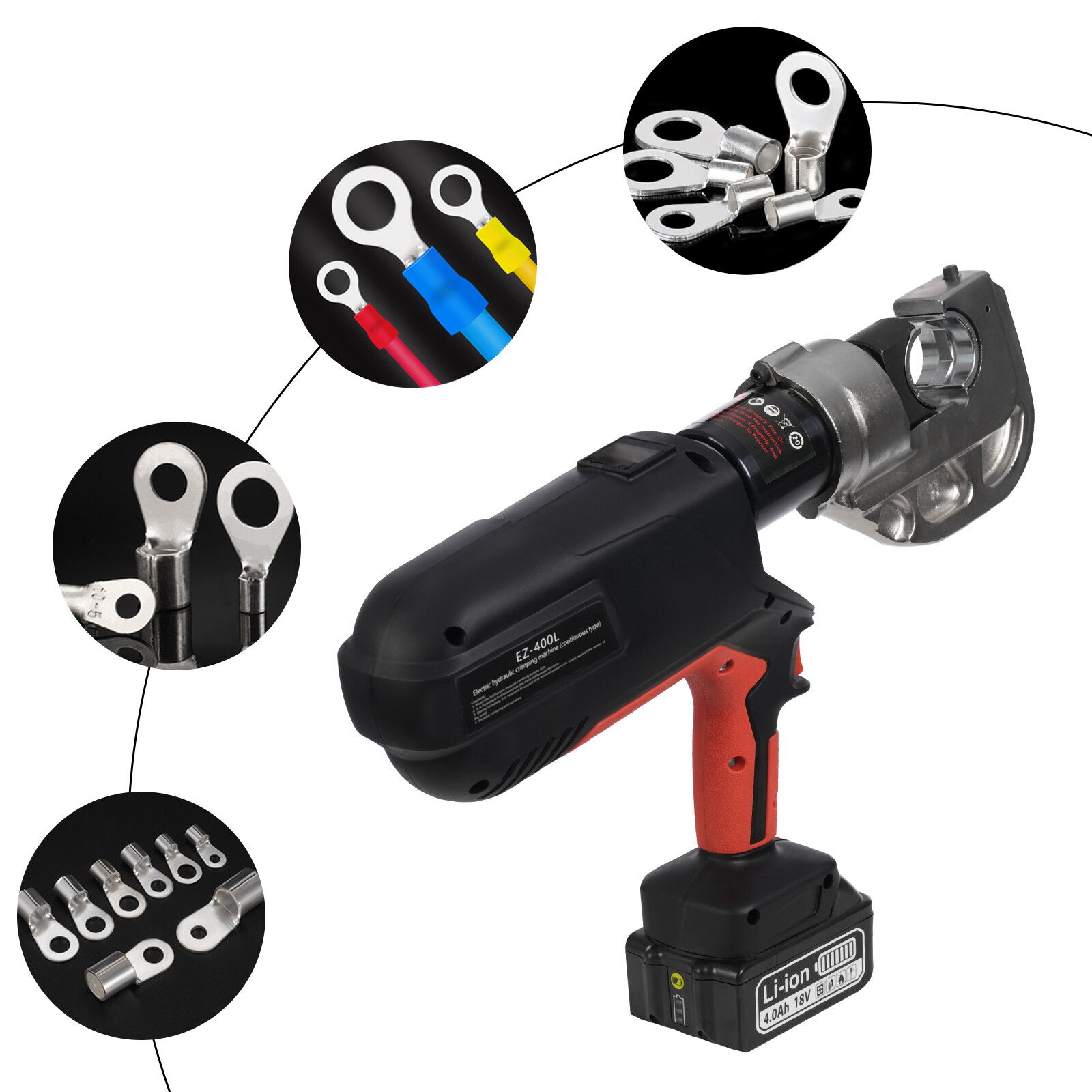 Rechargeable Electric Hydraulic Plier Crimping Tool 16-400mm² Crimper 18V 12Dies