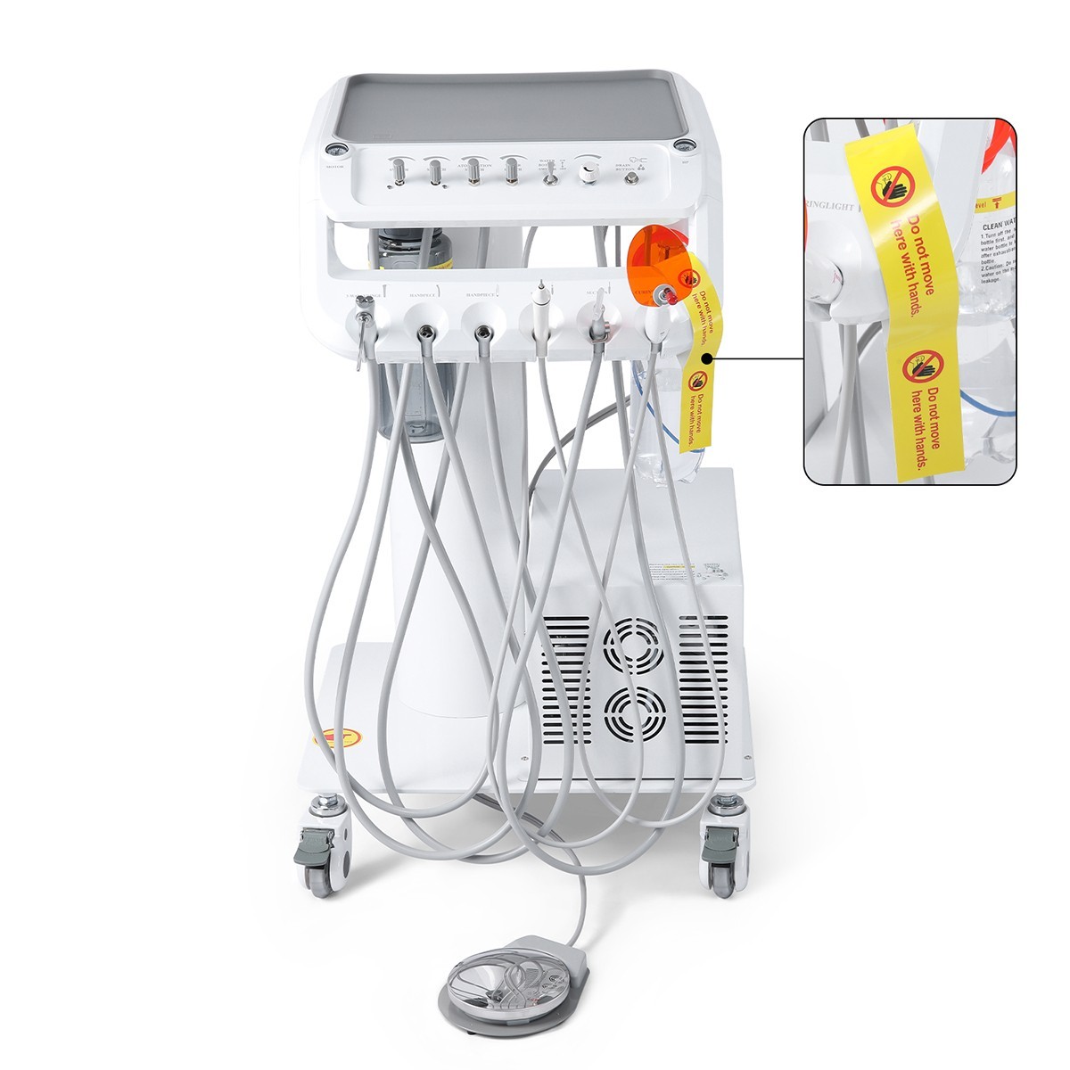 Dental Portable Mobile Delivery Unit Cart Suction System Air Compressor 4Holes