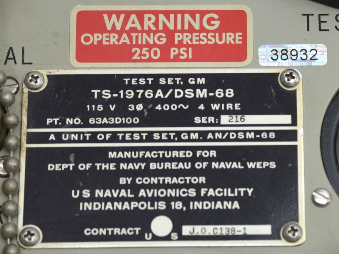 NAVEWEPS Guided Missile Test Set AN/DSM-68 63A3D100 – 1965