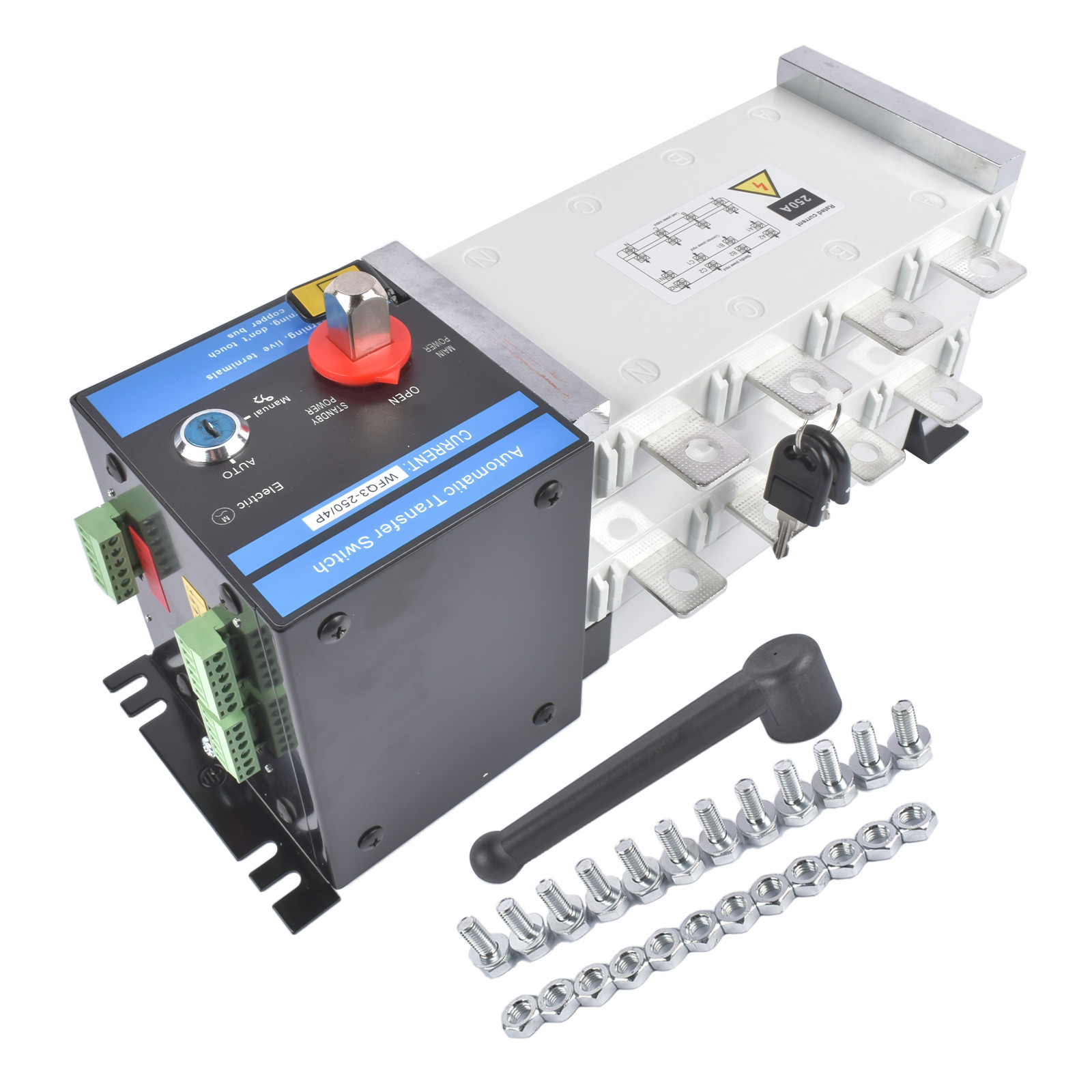 Replacement Industrial Automatic TransferSwitch 4P 250A 110V or 220V Auto/Manual