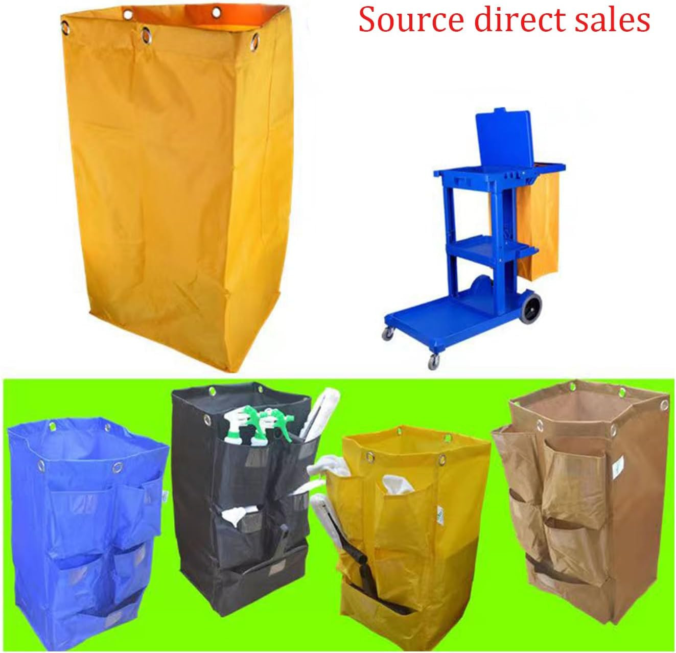 Replacement Janitorial Cart Bag with 5 Pockets,25 Gallon Housekeeping Cart Ba…