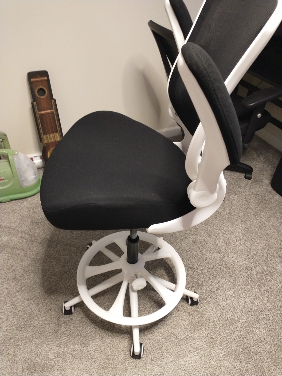 New Bojuzija Drafting/Office Chair With Foot Rest Flip Up Armrests White & Black
