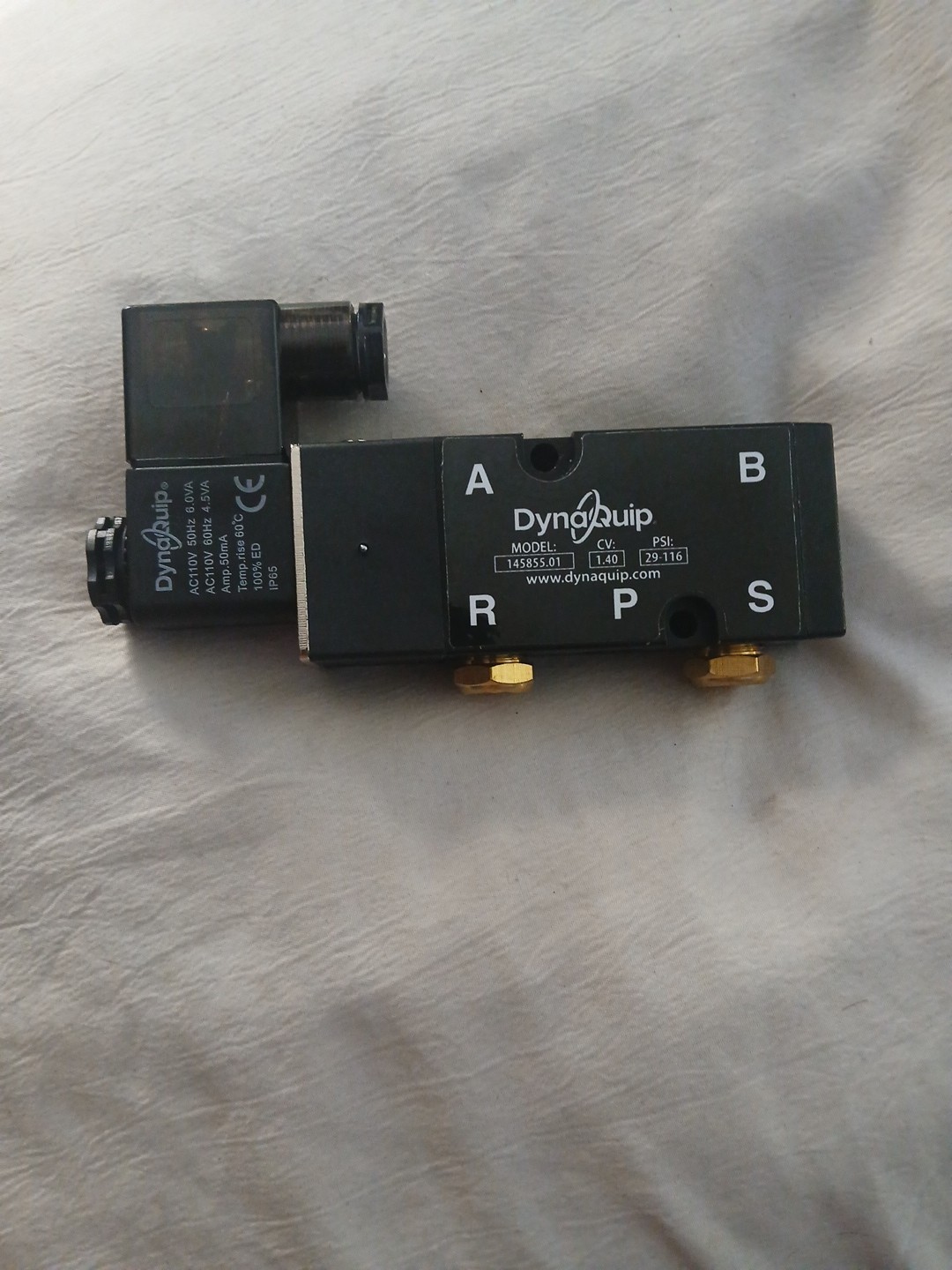 Dynaquip Model: 145855.01 Cv: 1.40 Psi: 29.116 50Hz 6.0VA AC110v 60Hz 4.5 VA Amp
