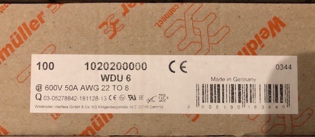 Weidmuller terminal WDU 6 1020200000 WDU6 NEW BOX OF 100