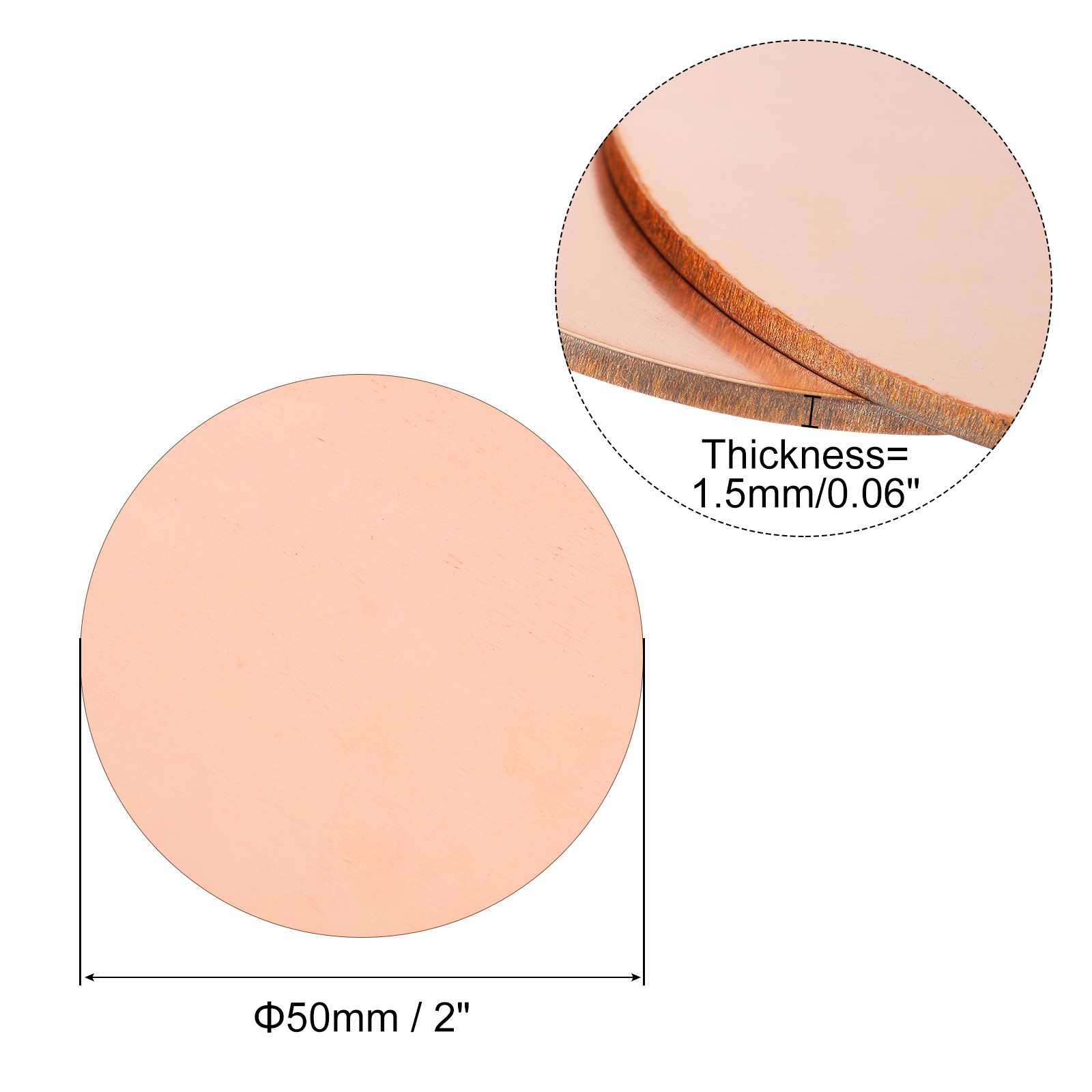 5 Set Pure Copper Sheet 2″ x 0.06″ 14 Gauge T2 Copper Metal Round Plate