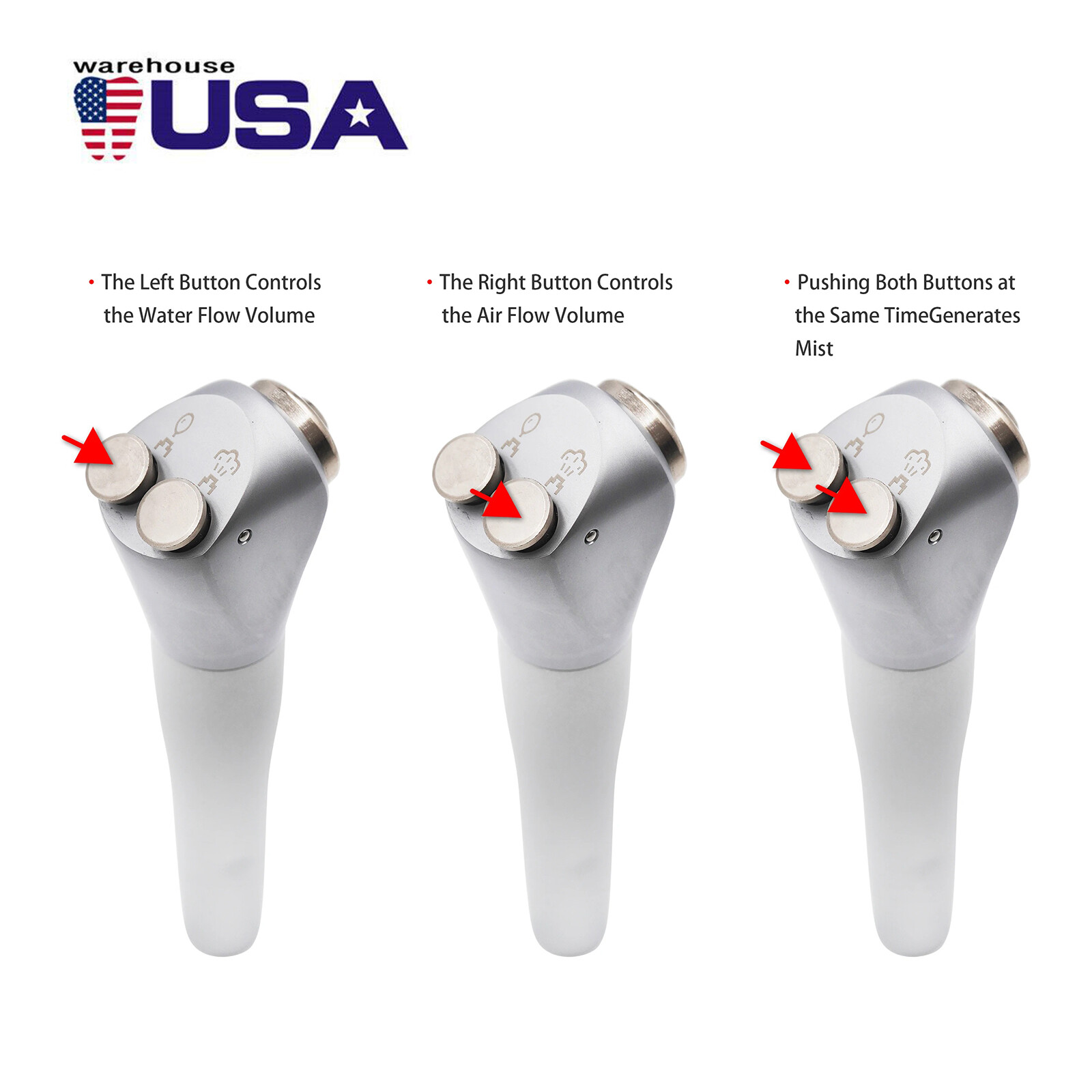 Dental 3 Way Air Water Syringe Triple Spray Handpiece with 2 Nozzles Tips Tubes
