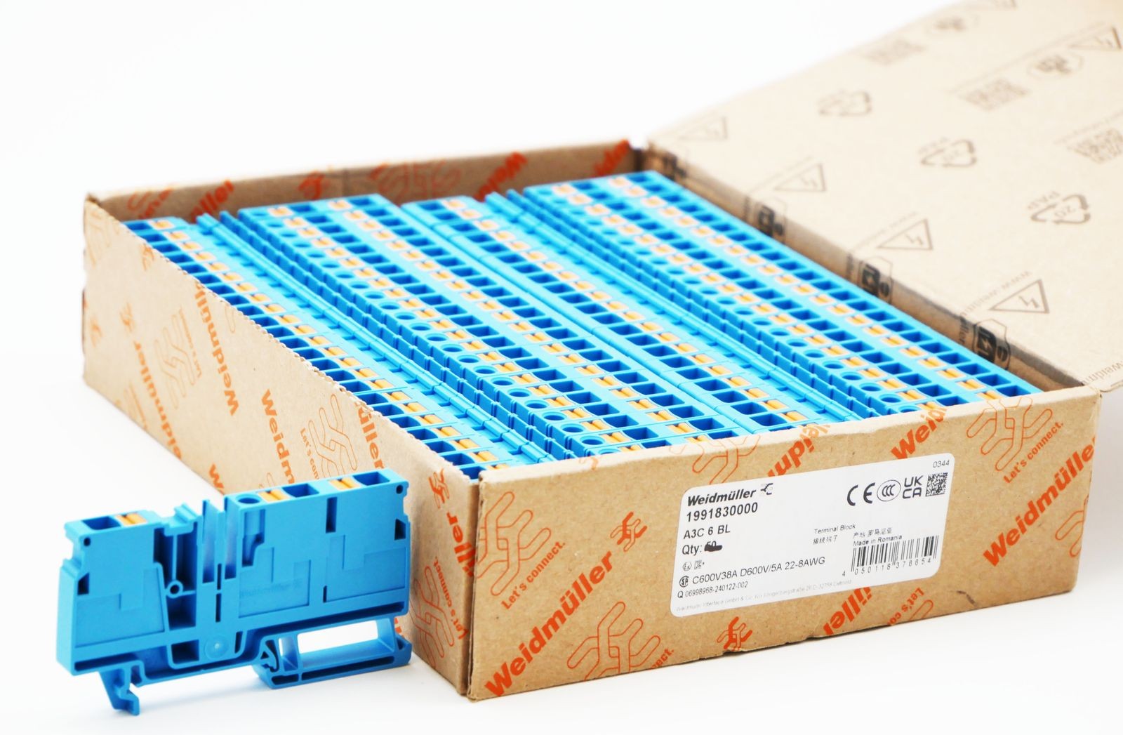 48x Weidmüller 1991830000 A3C 6 BL 800V 6mm² feed-through terminal block-unused-