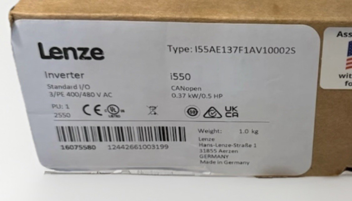 Lenze I55AE137F1AV10002S i550 480V 3PH 0.5HP VFD CANopen New Sealed