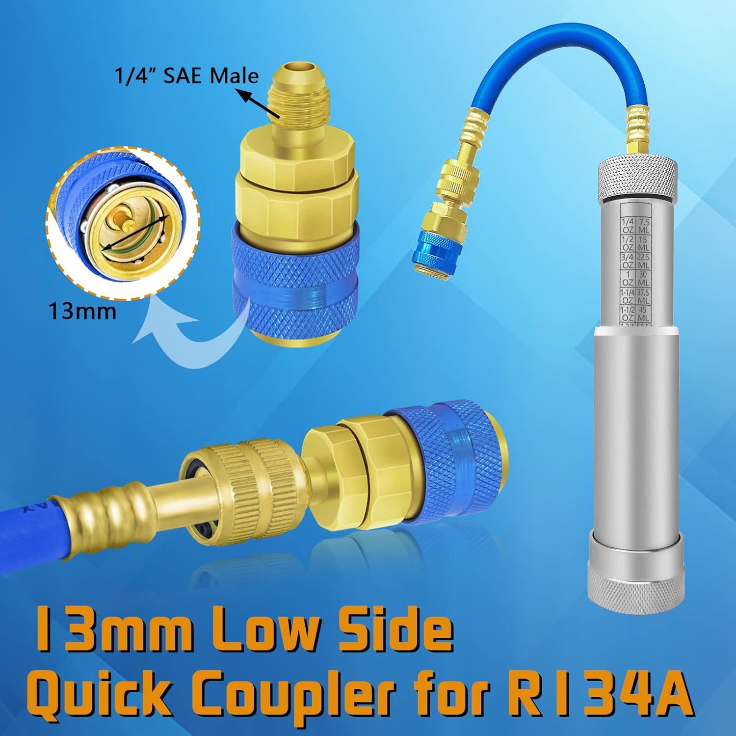 R1234YF/R134A Ac Oil InjectoHVAC Dye Oil Injector with R134A Snap Quick Coupler。