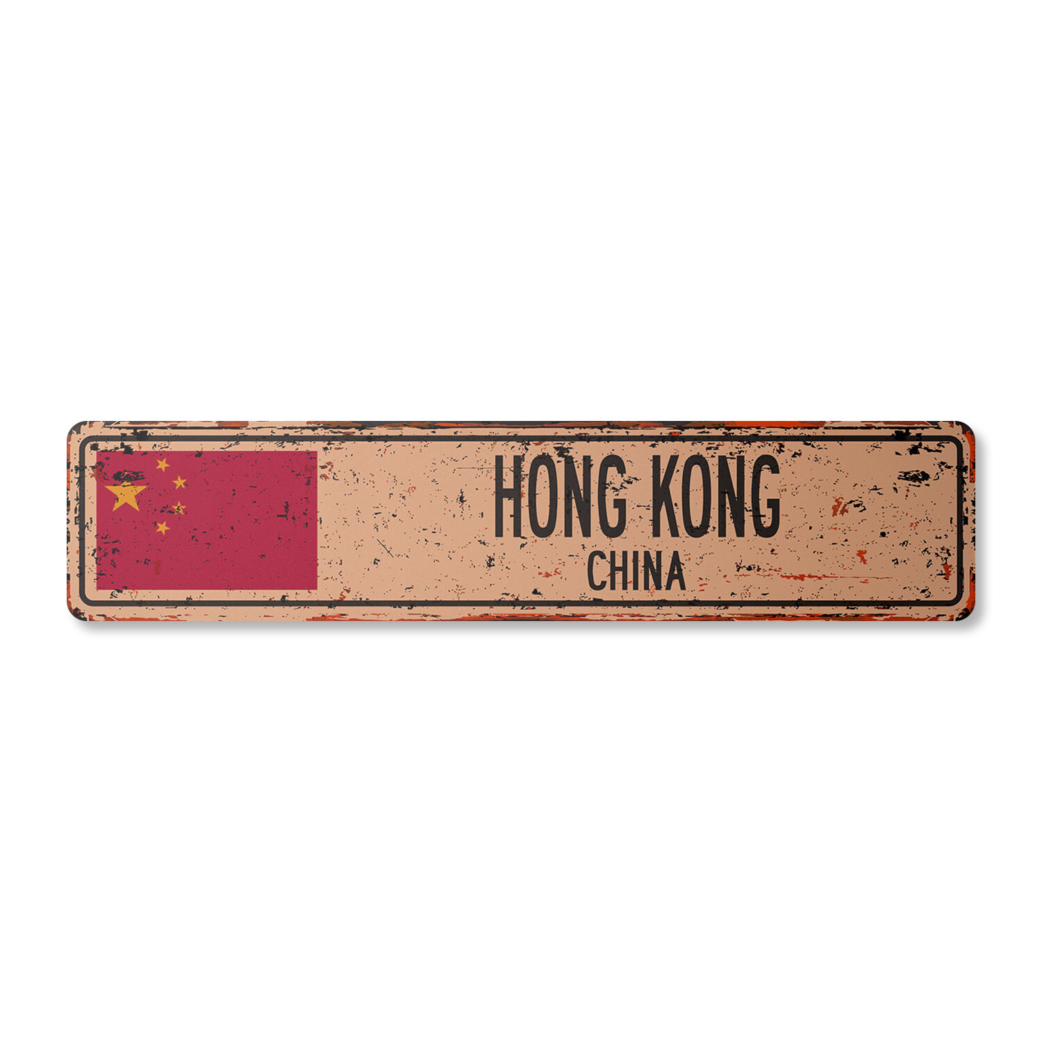 HONG KONG CHINA Vintage Street Sign Asian Chinese flag city country road rustic