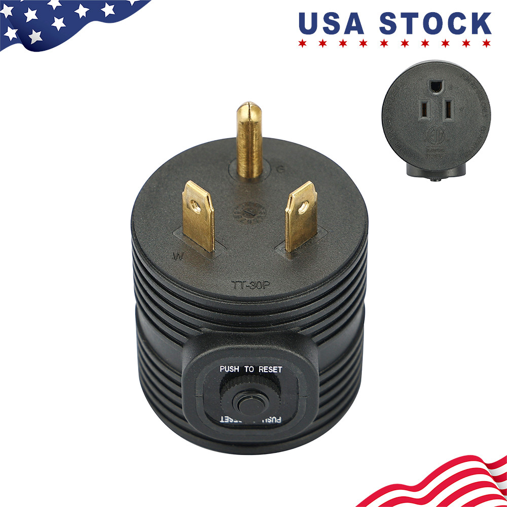 30Amp to 15 Amp Overload Protector RV Power Adapter Plug Circuit Breaker