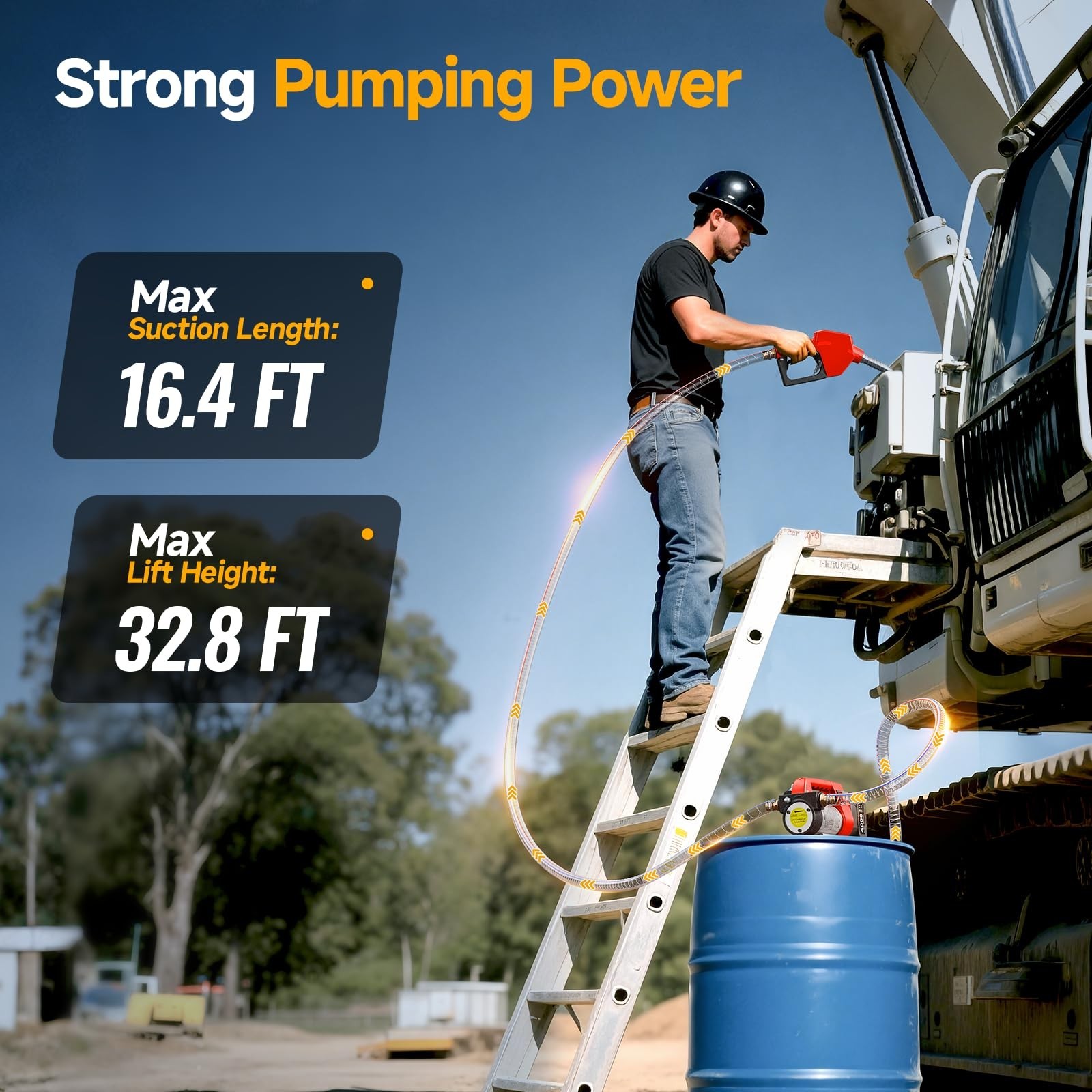 Portable 12GPM Battery-Powered Fuel Transfer Pump Kit with Auto-Off Nozzle & Hos