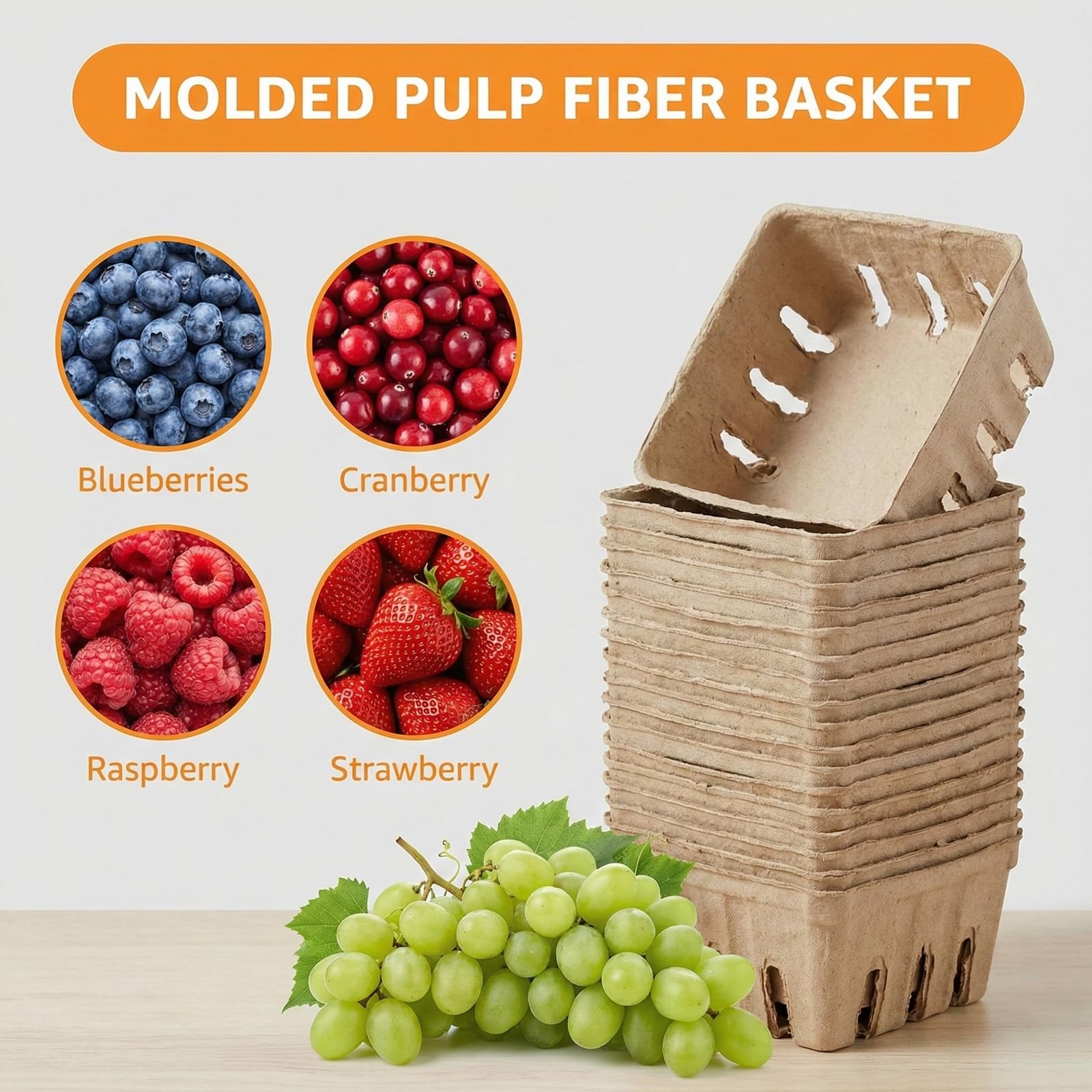 15 Pack Natural Pulp Fiber Berry Basket, Small Vented Produce Baskets for Far…