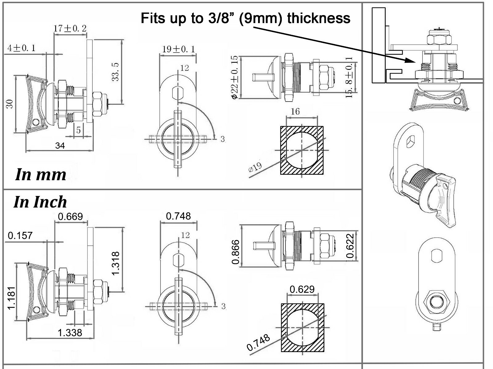 1x RV Compartment Door Thumb Cam 5/8 Inch Camper Trailer Motor Home Non-locking