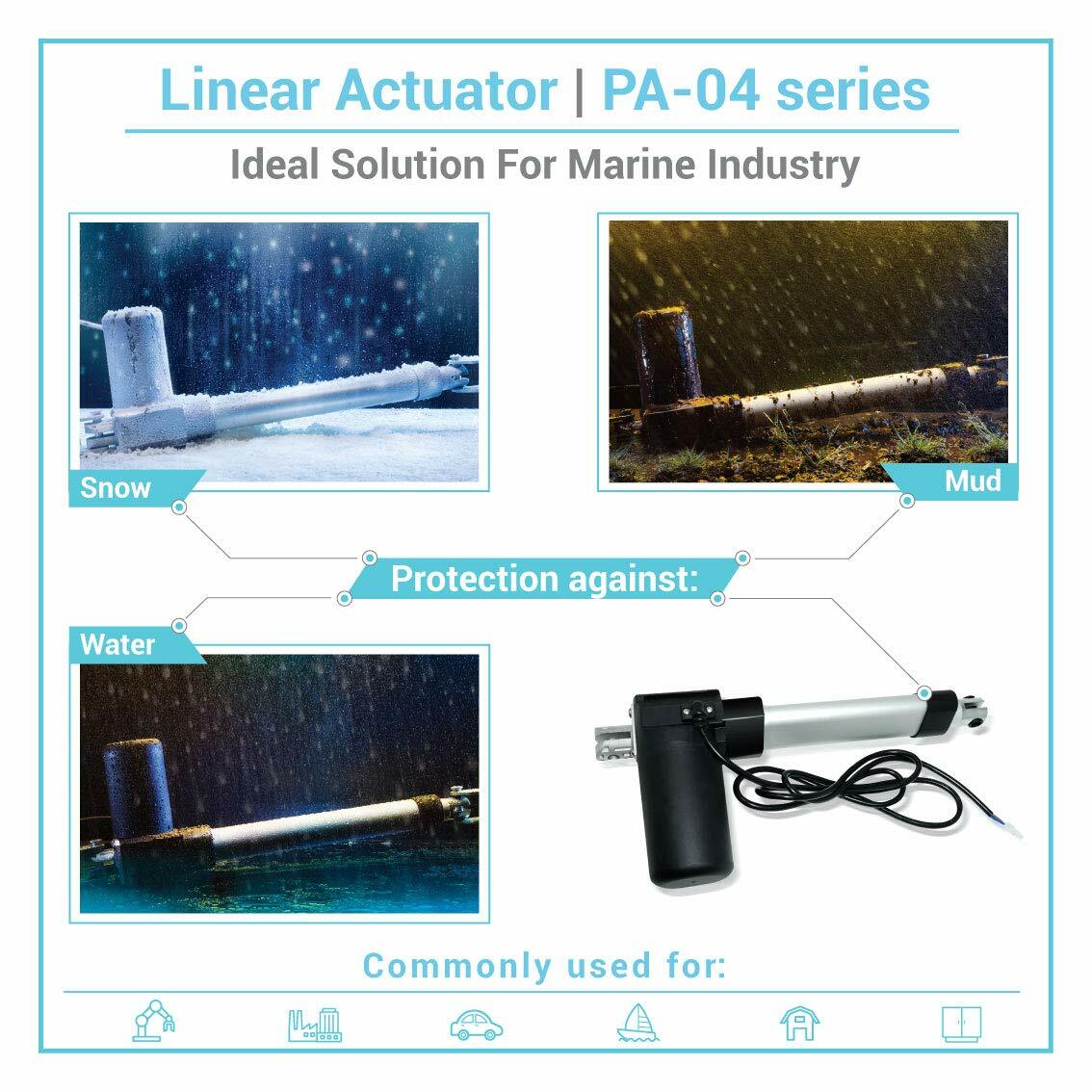 12-24V Electric Linear Actuator (6″-40″ stroke, 900 lbs force) – PA-04-HS model