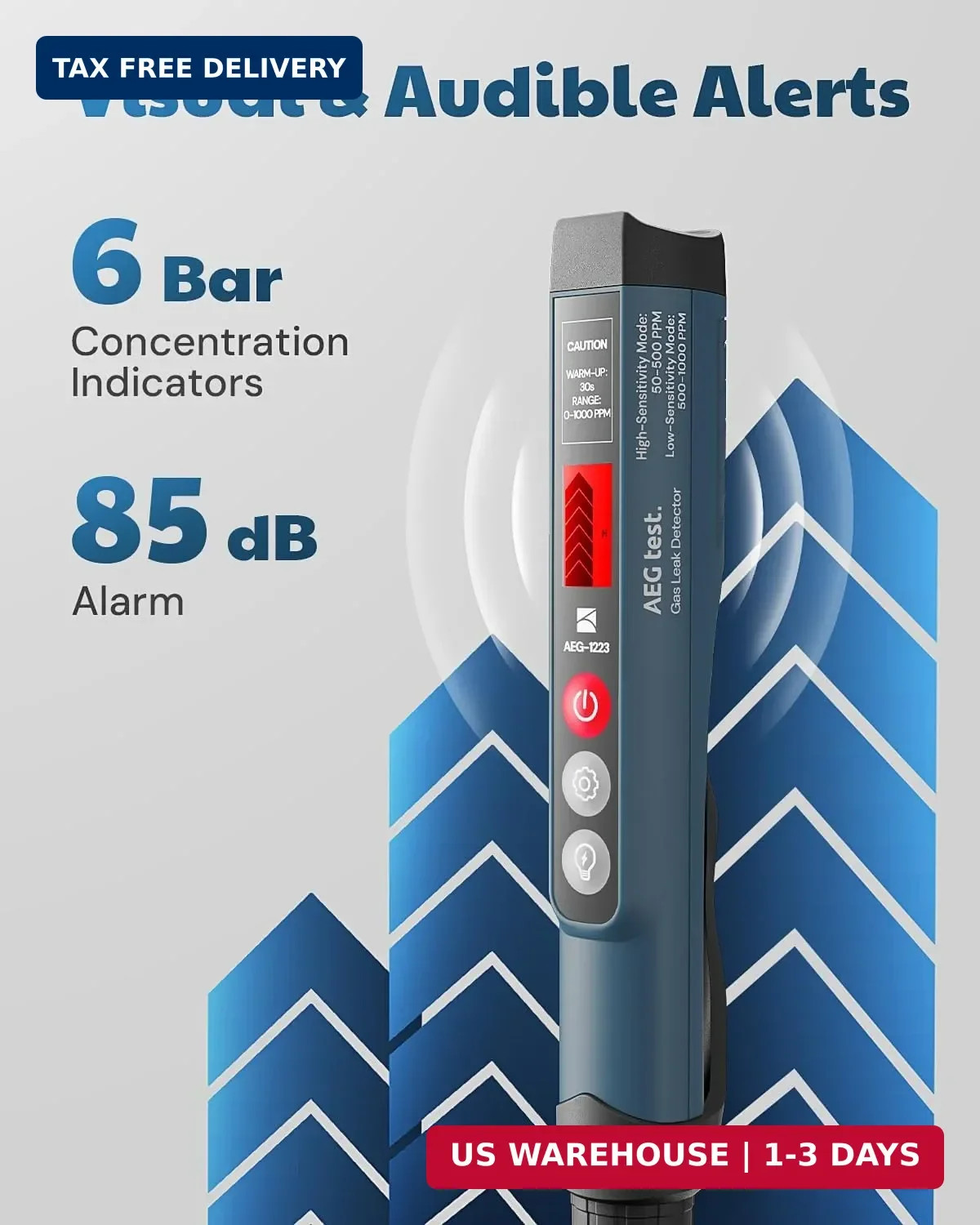 1223 Gas Leak Detector with Visual & Audible Alarm, Built-in Light, Natural Gas