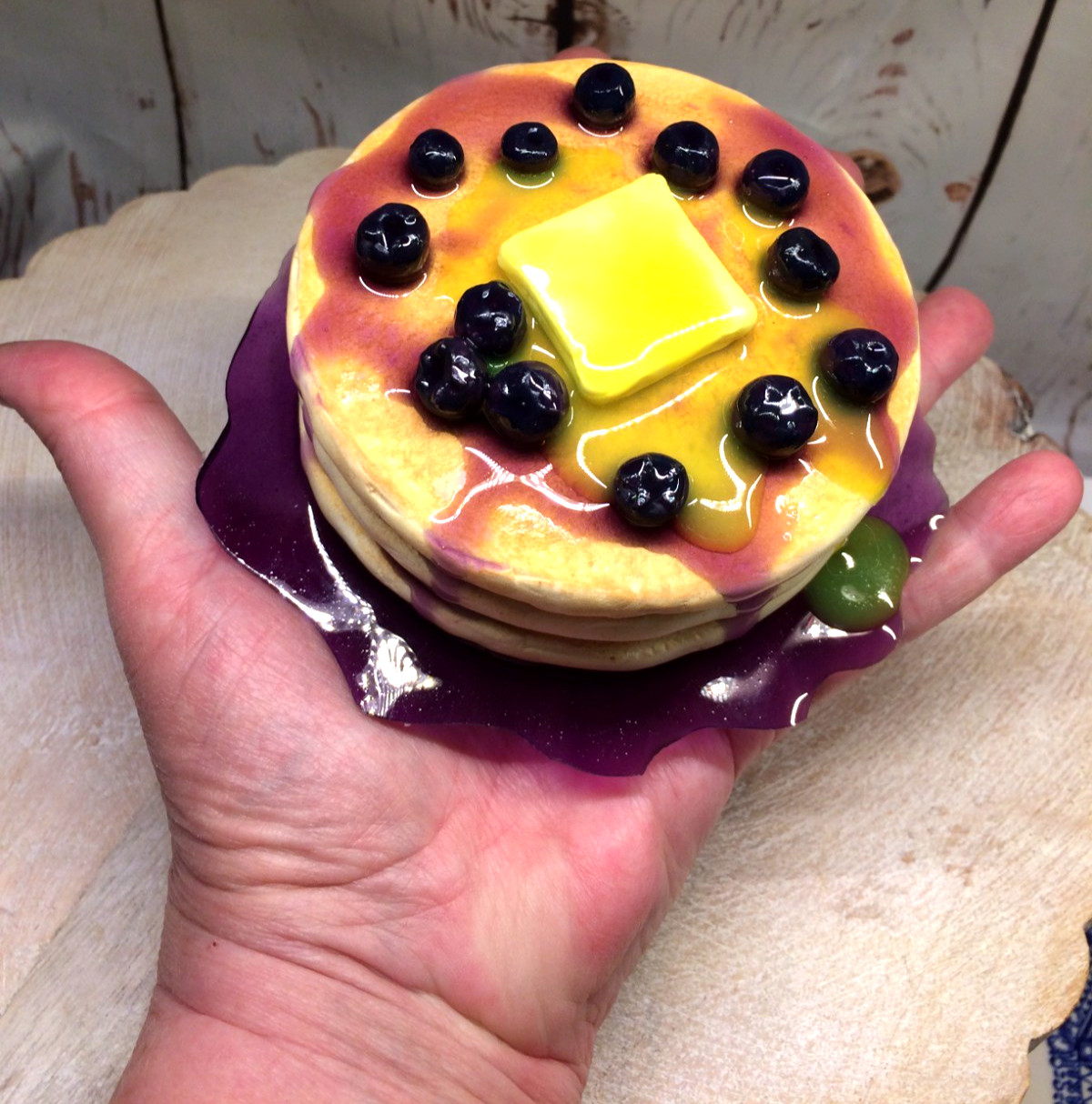 Faux/Fake Blueberry Pancakes Melting Butter & Syrup Breakfast Food Display Prop