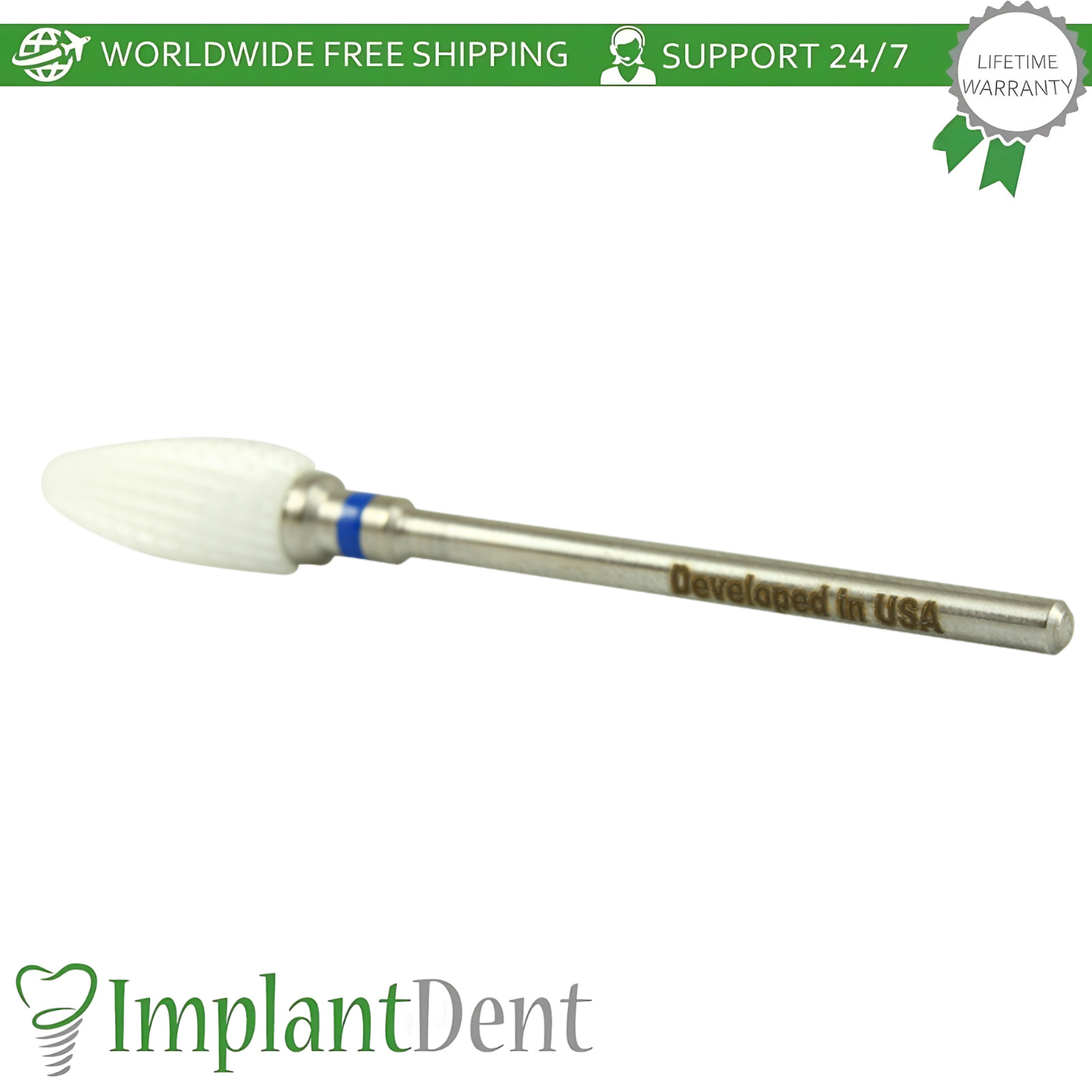 Dental Zirconia Bur Standard Grit Cross Cut BuIIet White 6400501 Ø6.0mm x 14.5mm