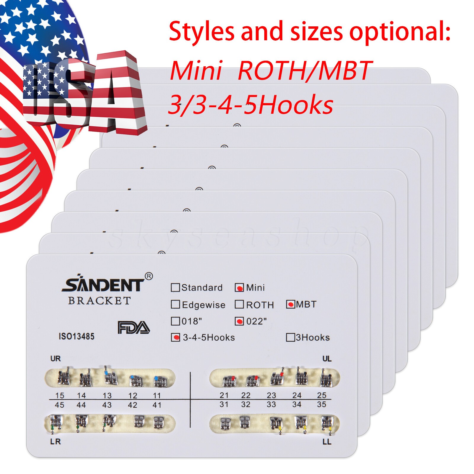 SANDENT Dental Orthodontic Metal Brackets Braces Mini/Standard Roth/MBT 022
