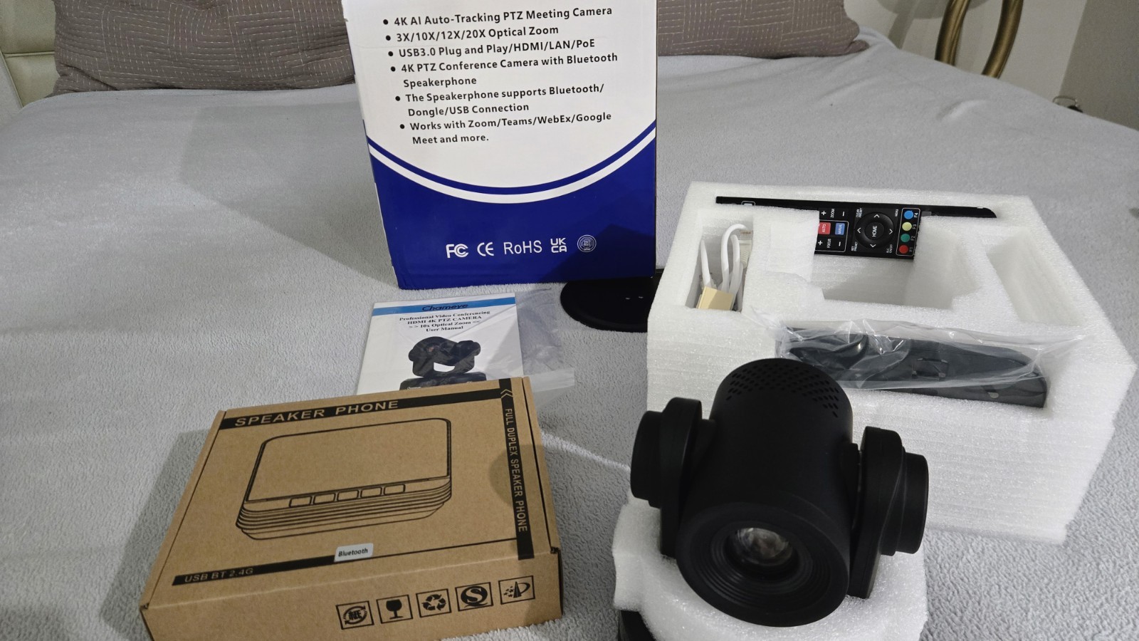 chameye 4K AI Auto-Tracking PTZ Video Conferencing Camera Bluetooth Speakerphone