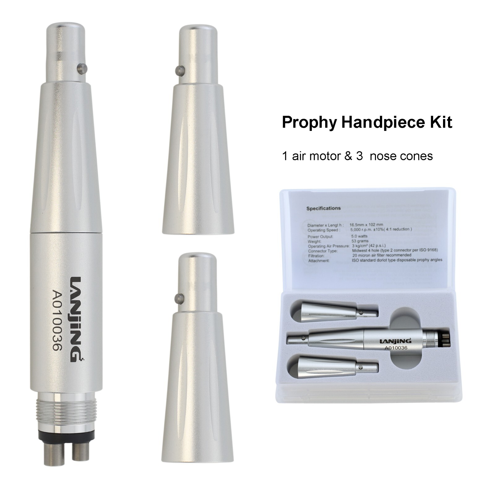 Dental Hygiene Prophy Air Motor Handpiece 4:1 Straight Nose Cone 4 Hole RDH WH