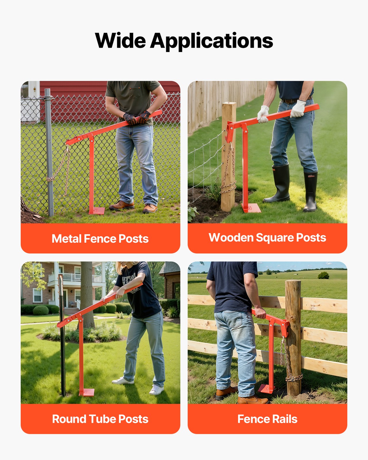 VEVOR 32″ T Post Puller Heavy Duty Fence Post Puller with 43″ Lifting Chain